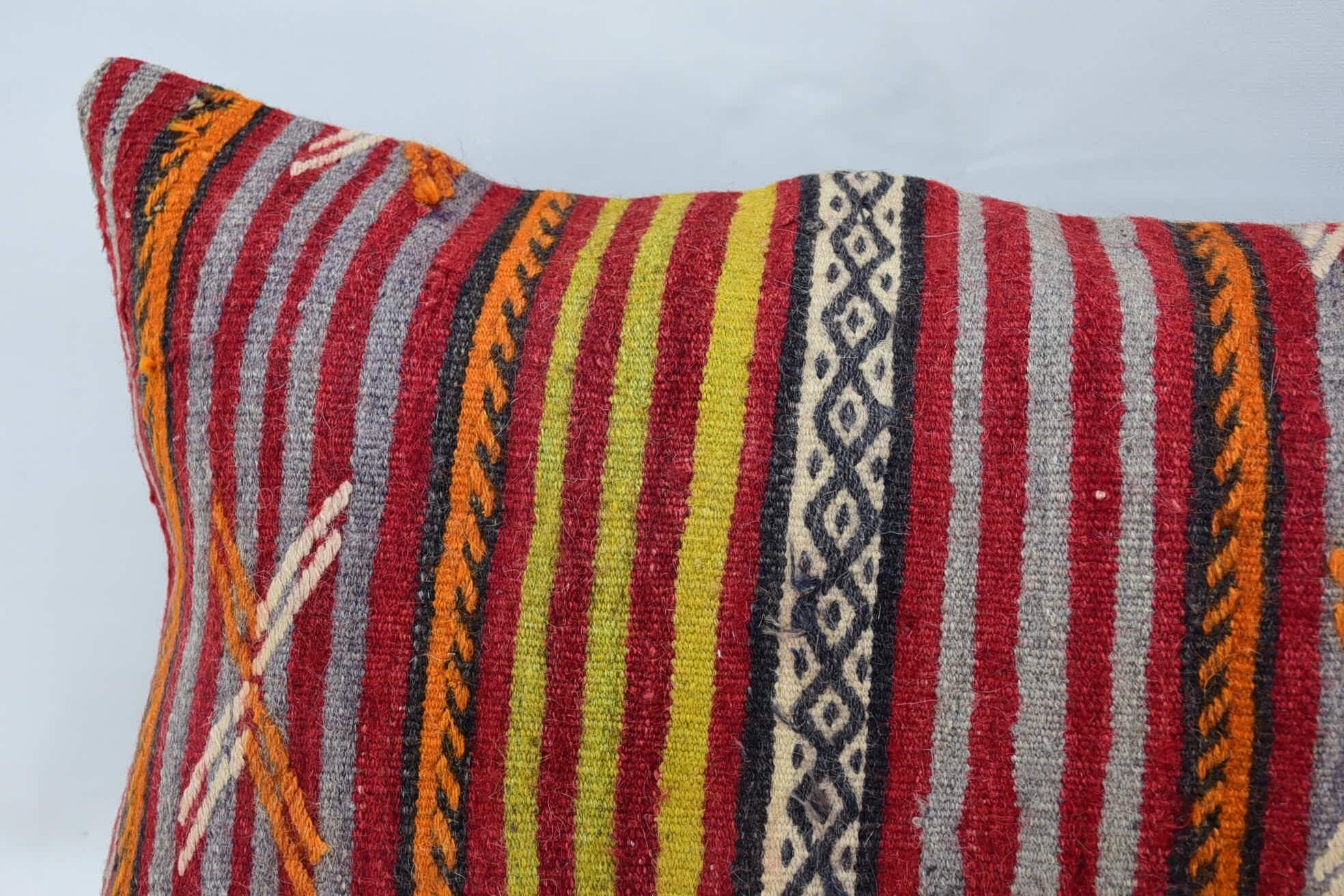 Kilim Pillow Cover, Nomadic Pillow Cover, Vintage Pillow, Boho Pillow, 16"x48" Red Cushion Cover