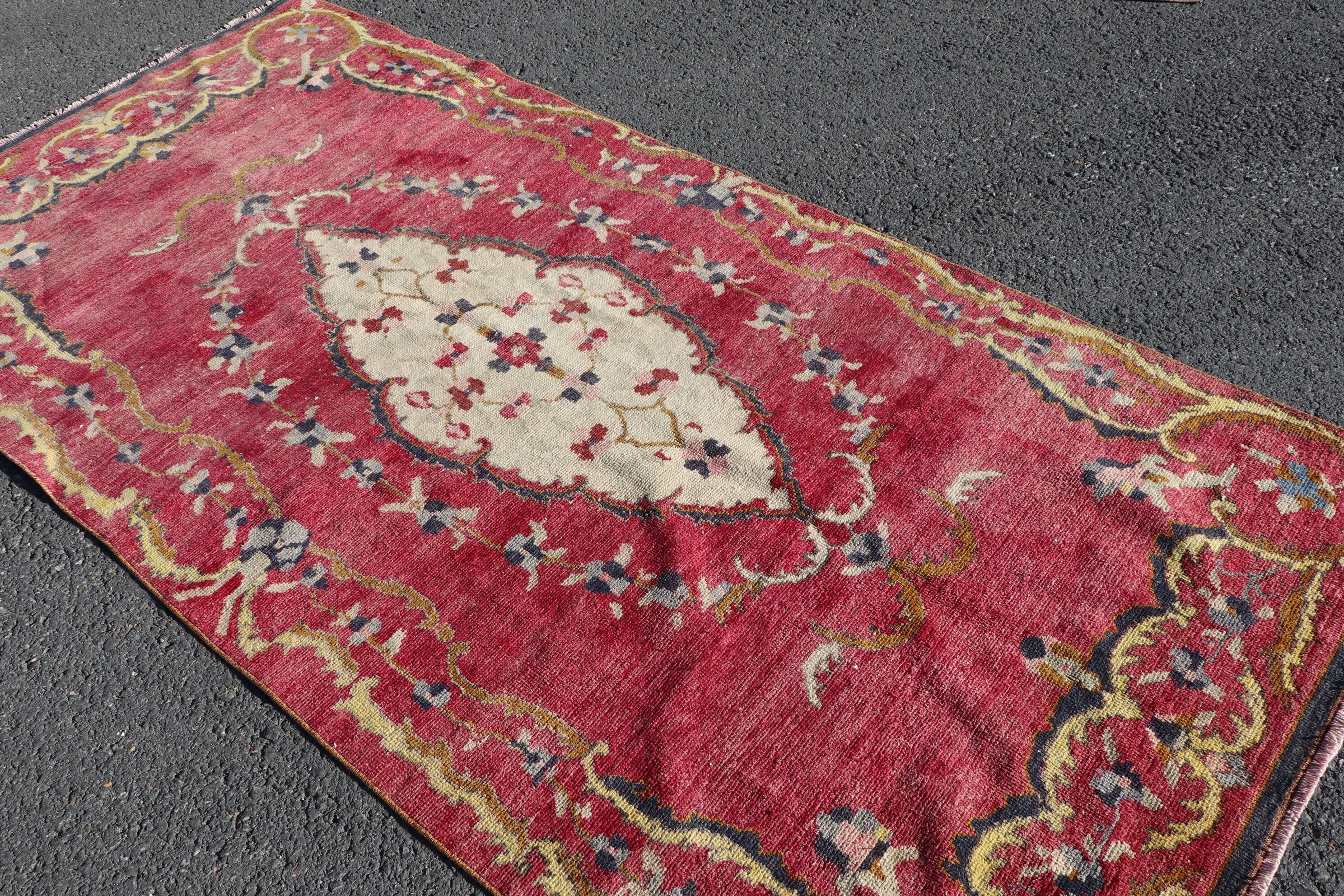 Wool Rug, 4.3x8.8 ft Area Rugs, Pink Kitchen Rug, Vintage Rug, Bedroom Rugs, Rugs for Indoor, Indoor Rug, Turkish Rug, Old Rug, Oushak Rug