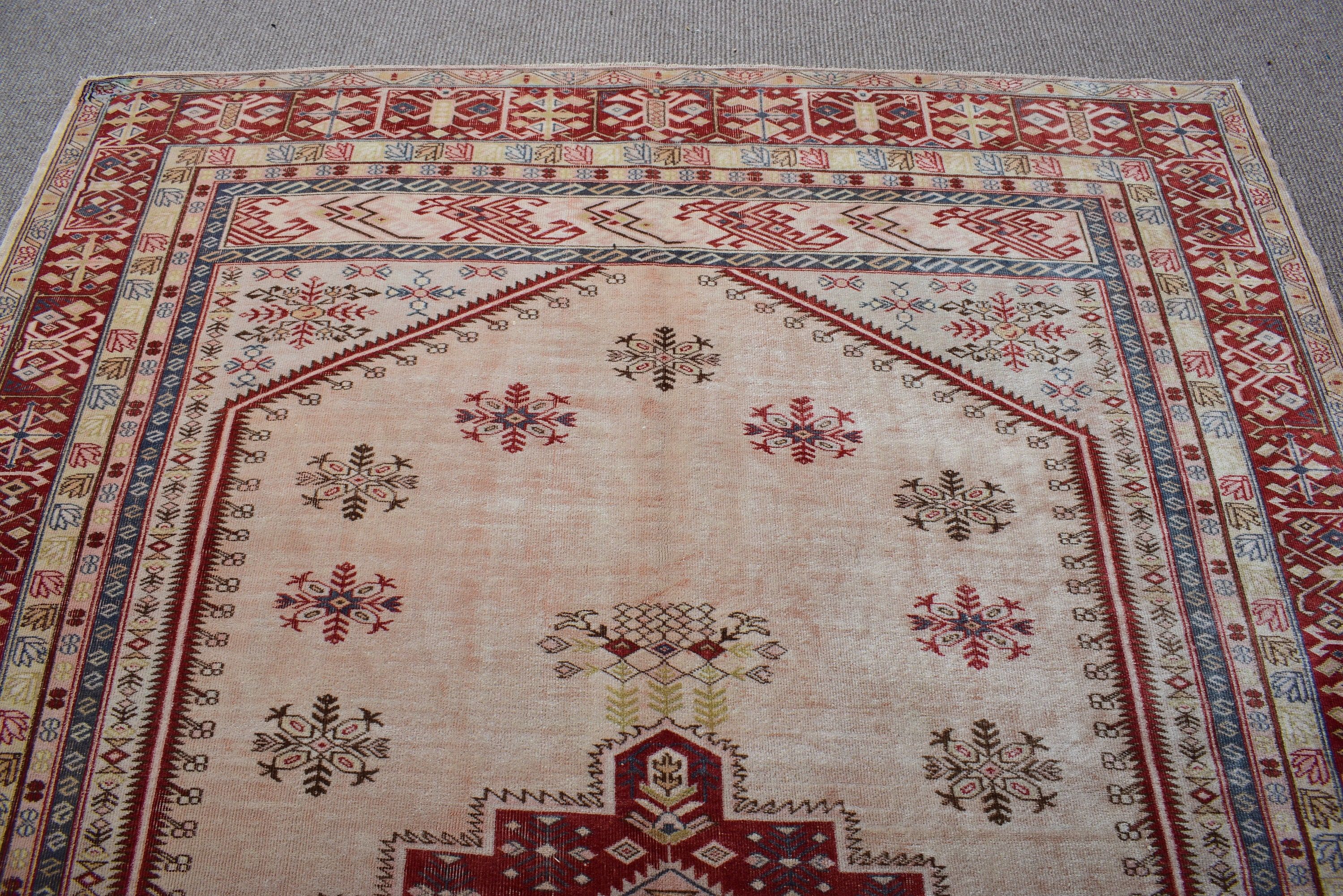 Vintage Halılar, 6.5x8.7 ft Büyük Halılar, Türk Halıları, Bej Yatak Odası Halıları, Büyük Boho Halıları, Büyük Oushak Halısı, Anadolu Halıları, Nötr Halı