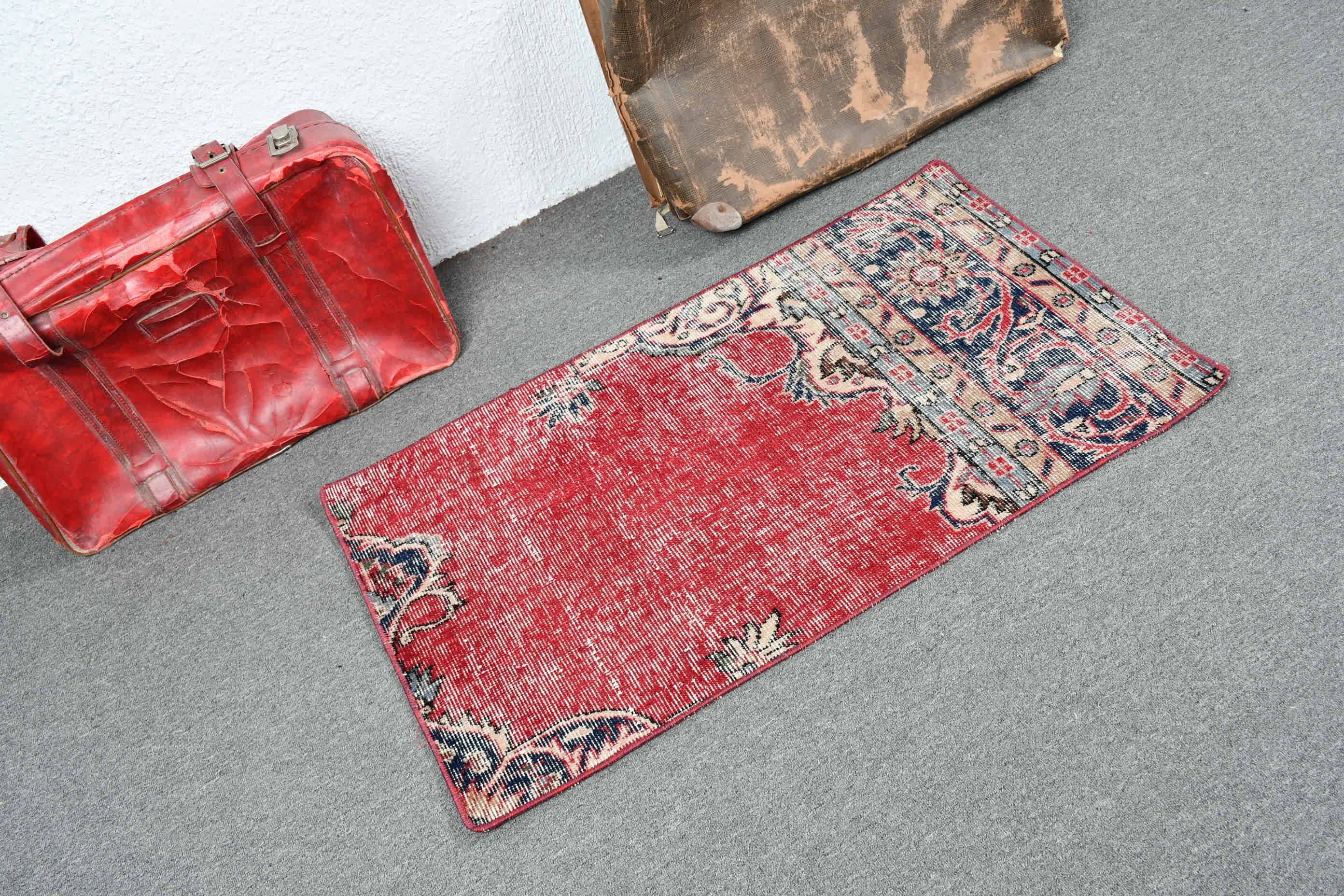 Vintage Rug, Door Mat Rugs, Art Rug, Antique Rug, Red Cool Rug, 2x3.6 ft Small Rugs, Entry Rug, Turkish Rugs, Floor Rugs, Rugs for Bedroom