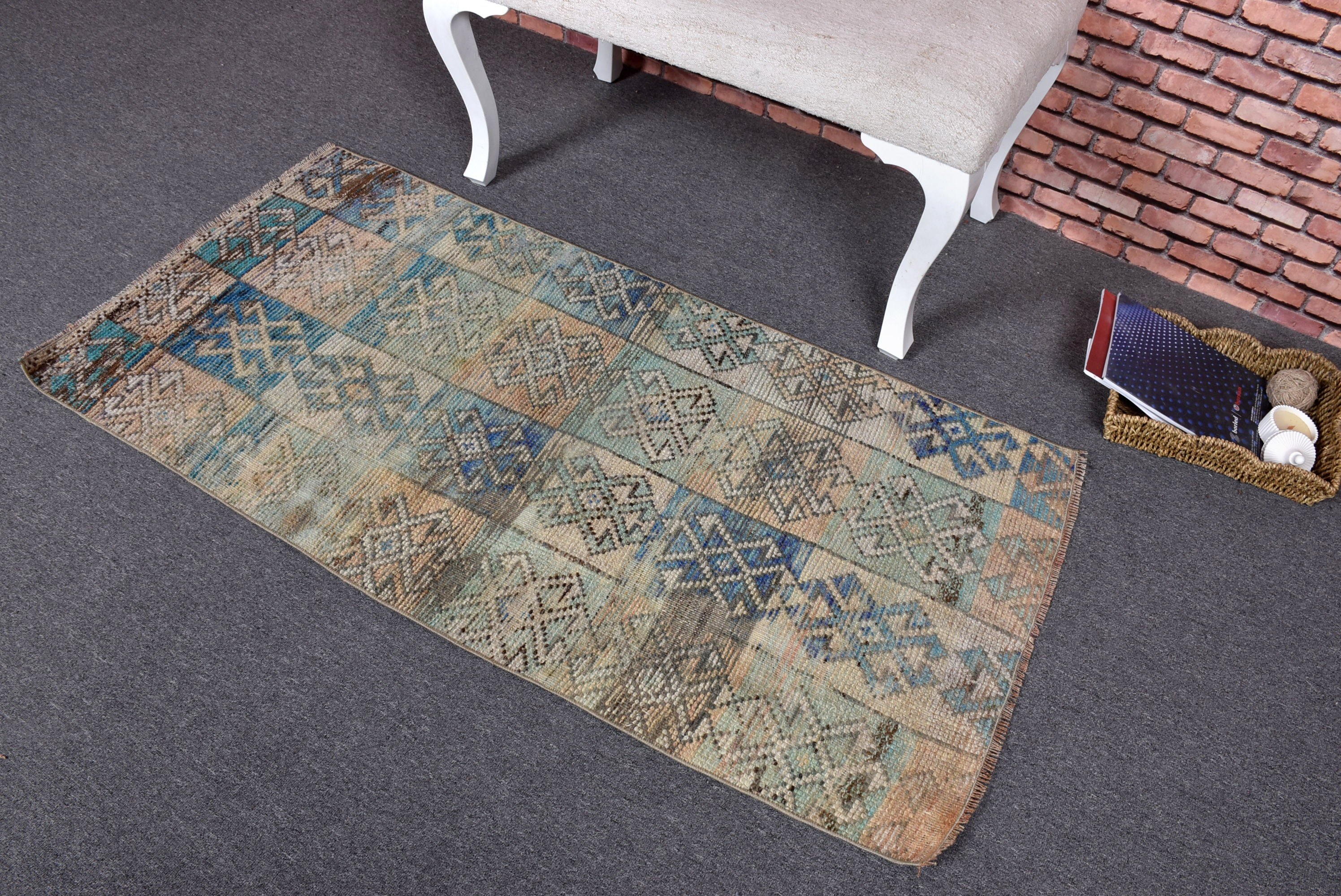 Rugs for Door Mat, Luxury Rug, 2.3x4.9 ft Small Rugs, Turkish Rug, Green Oushak Rug, Vintage Rug, Modern Rug, Bathroom Rugs, Handwoven Rug