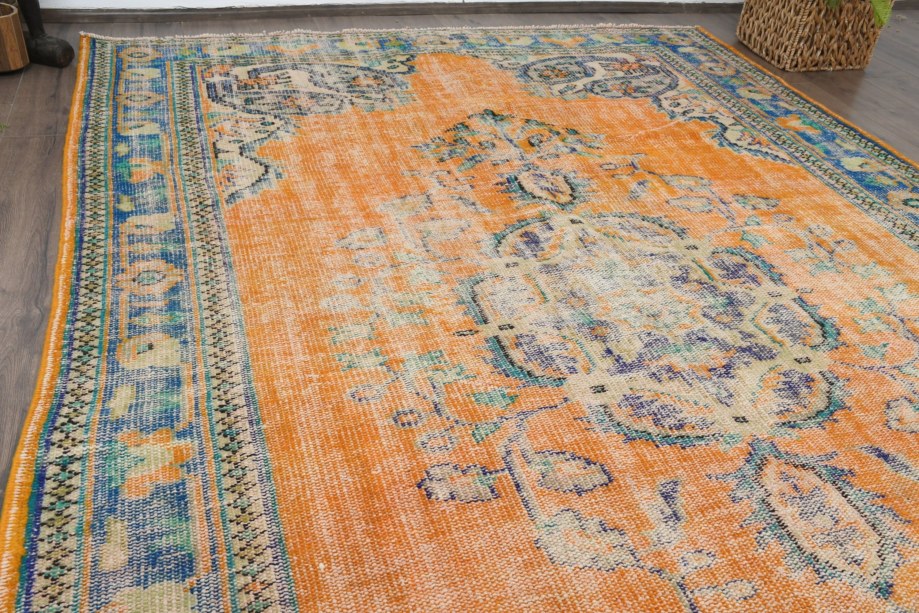 Anatolian Rug, Vintage Rugs, 6.1x9.5 ft Large Rug, Yellow Moroccan Rug, Kitchen Rug, Turkish Rug, Salon Rug, Bedroom Rugs, Handmade Rugs