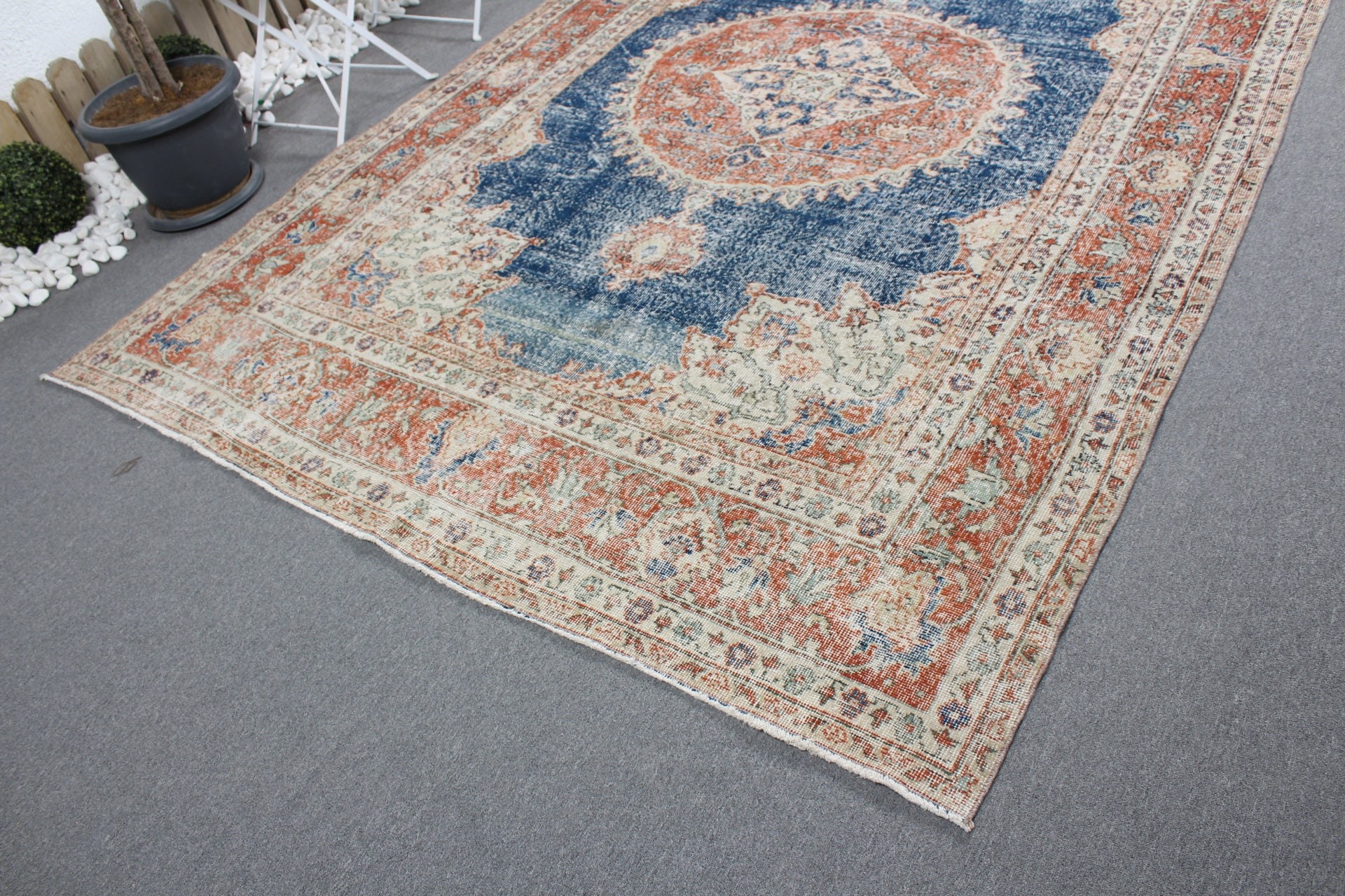 Bedroom Rug, Turkish Rug, Cute Rug, Vintage Rugs, Dining Room Rugs, Living Room Rugs, 7x10.5 ft Oversize Rug, Blue Oushak Rug, Antique Rug