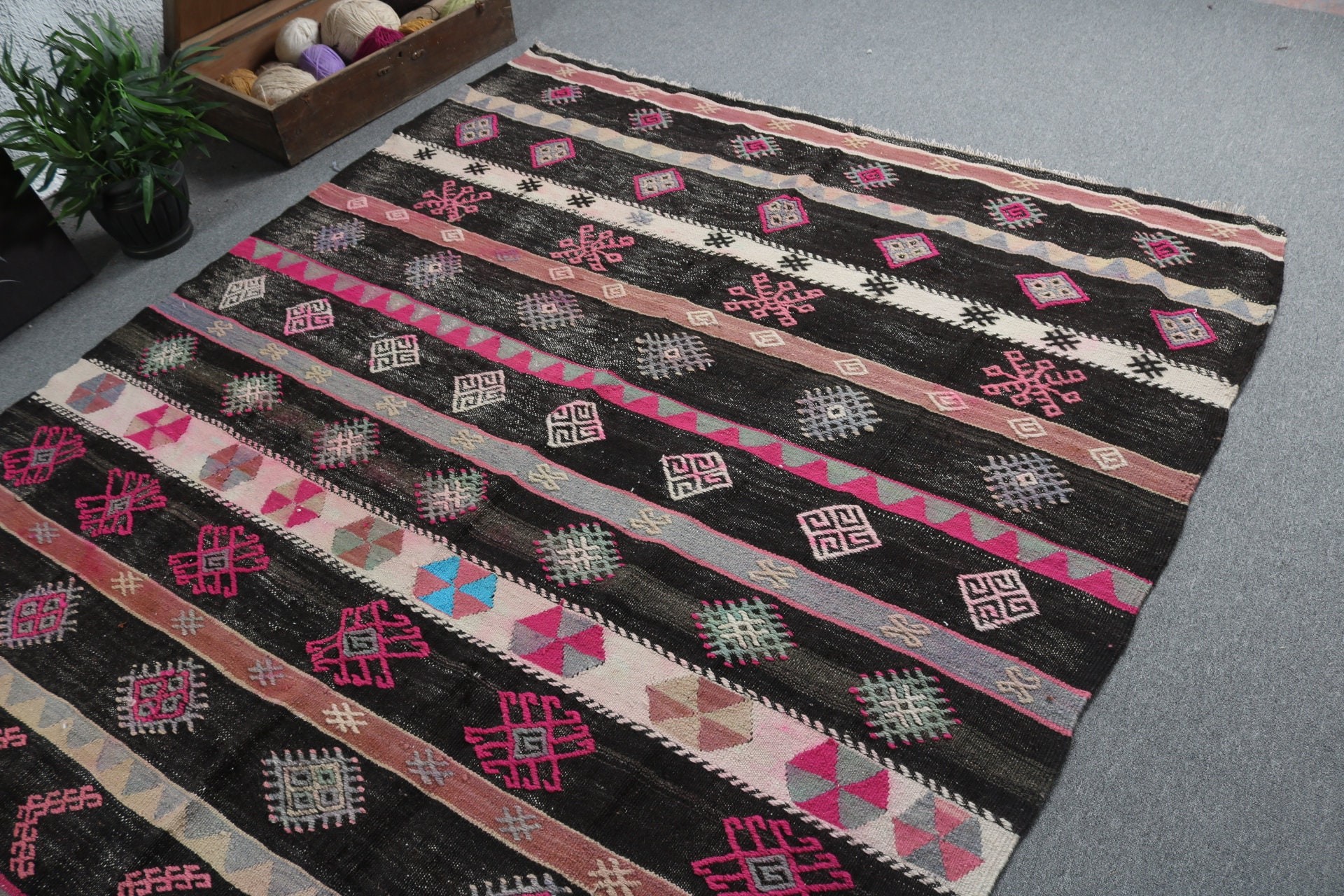 Siyah Yer Halıları, Büyük Vintage Halılar, Kilim, Anadolu Halısı, Yatak Odası Halıları, 6.2x11 ft Büyük Halı, Vintage Halı, Türk Halıları