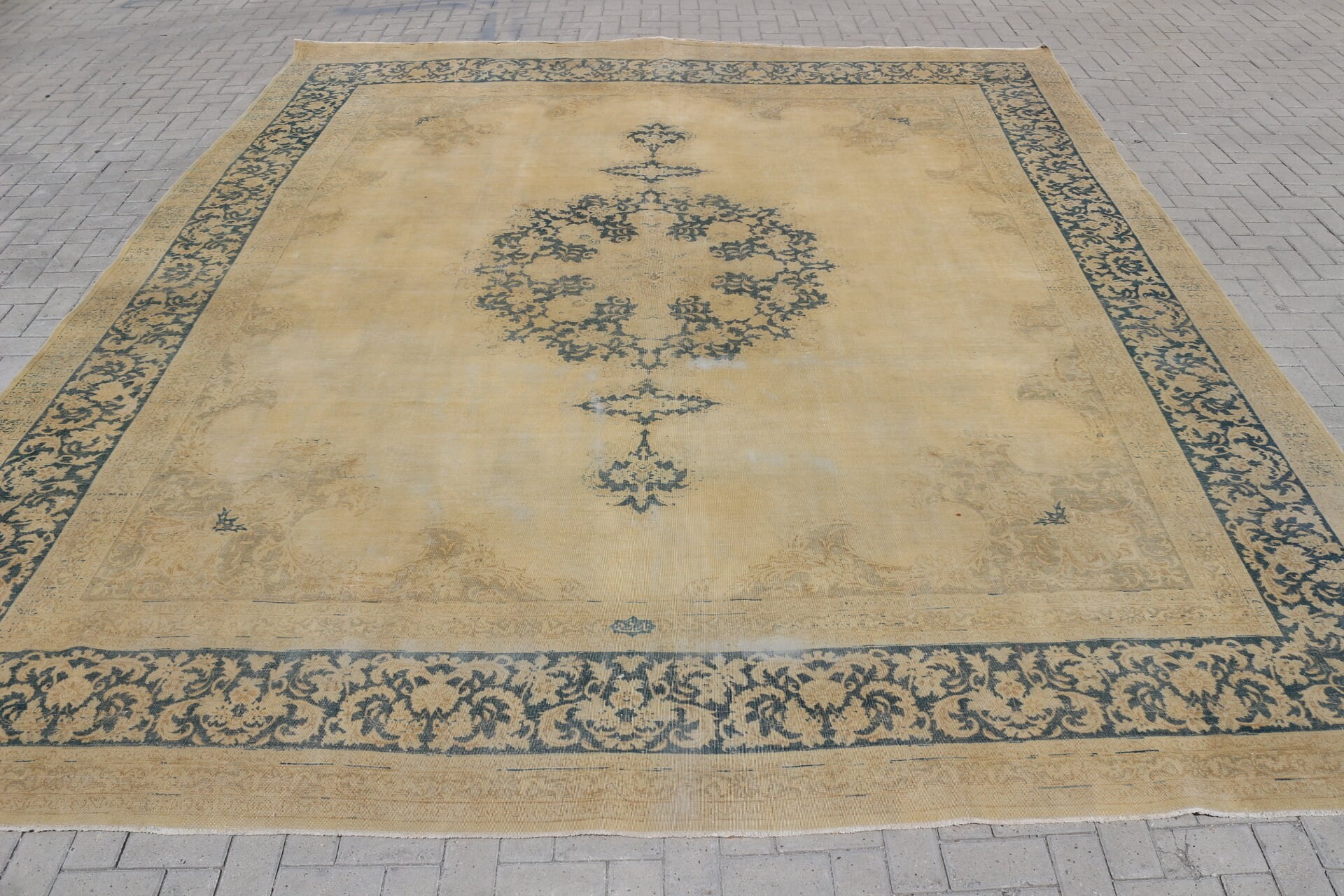 Beige Oriental Rugs, Vintage Rug, Oushak Rug, 12.6x13.8 ft Oversize Rug, Outdoor Rug, Saloon Rug, Turkish Rug, Antique Rug, Salon Rug