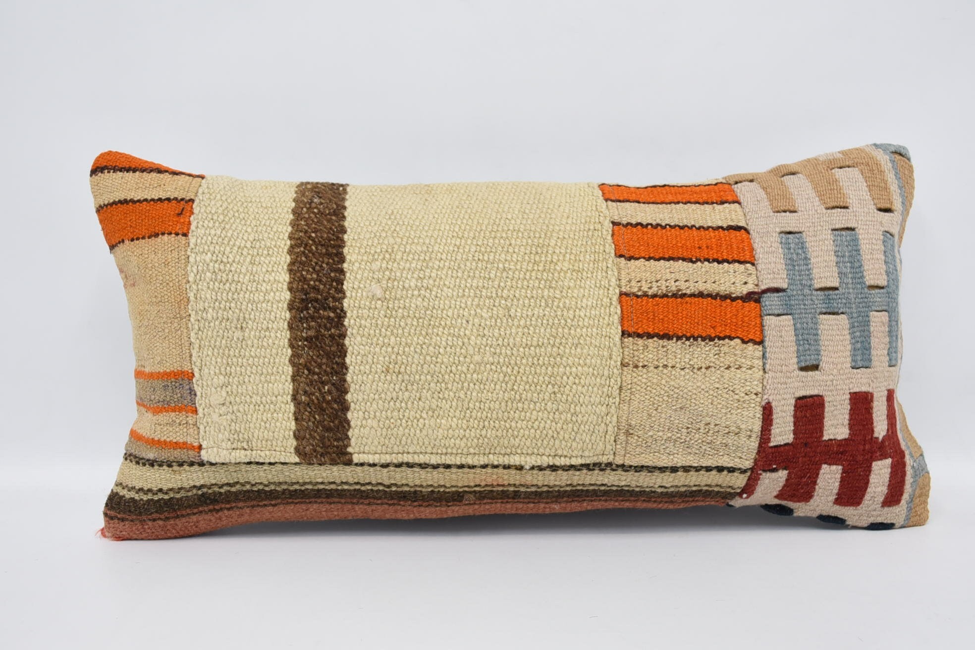 Ethnical Kilim Rug Pillow, Vintage Throw Pillow Case, Turkish Kilim Pillow, 12"x24" Beige Pillow Case, Vintage Pillow, Vintage Pillow Case