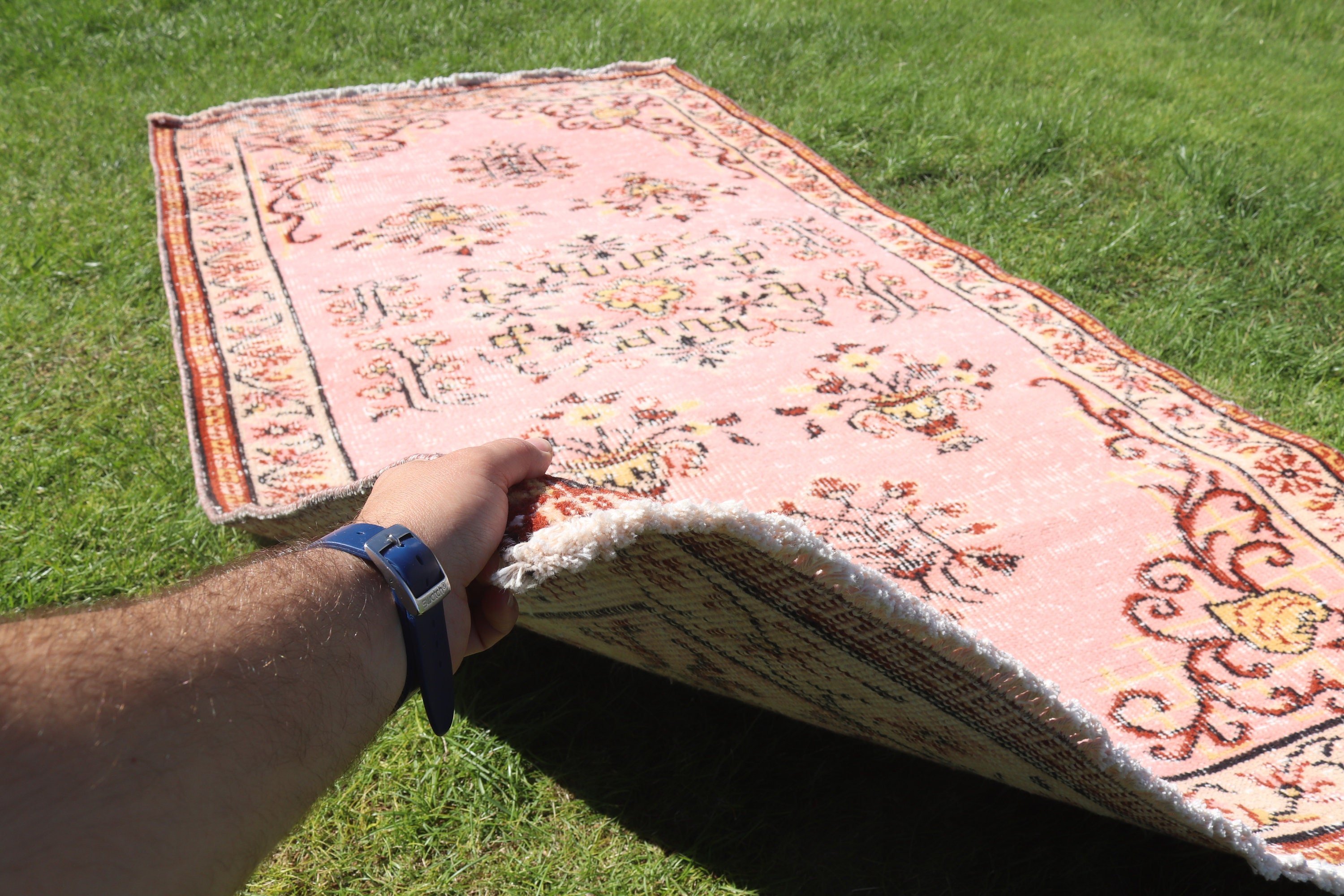 Geometrik Halılar, Vintage Vurgulu Halılar, Vintage Halı, Çocuk Halısı, Ev Dekorasyonu Halıları, Türk Halıları, 3.6x6.6 ft Aksan Halısı, Pembe Açıklama Halıları