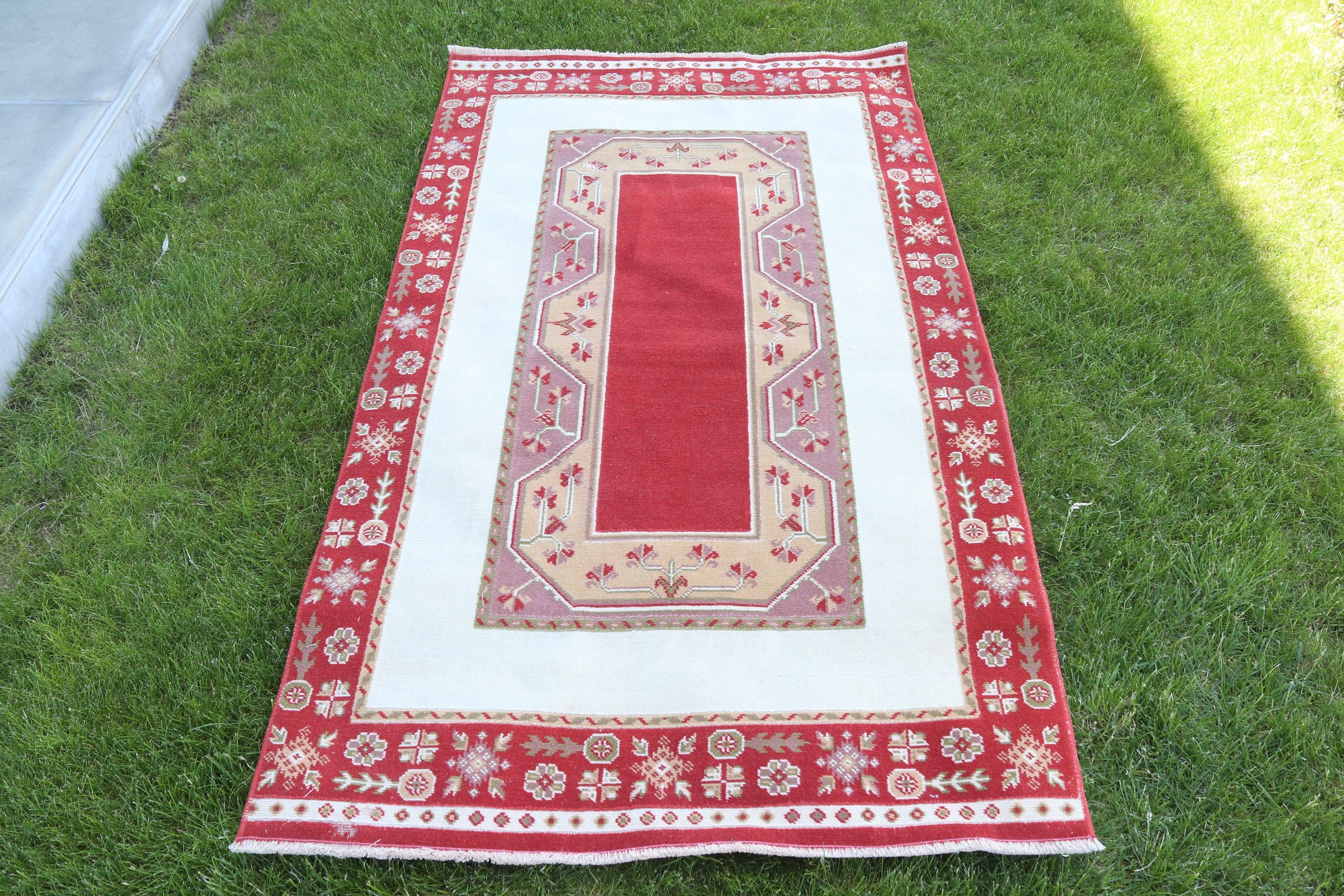 Nursery Rugs, Wool Rugs, Turkish Rugs, 3.2x5.5 ft Accent Rugs, Red Oriental Rugs, Neutral Rug, Rugs for Boho Accent, Vintage Rug