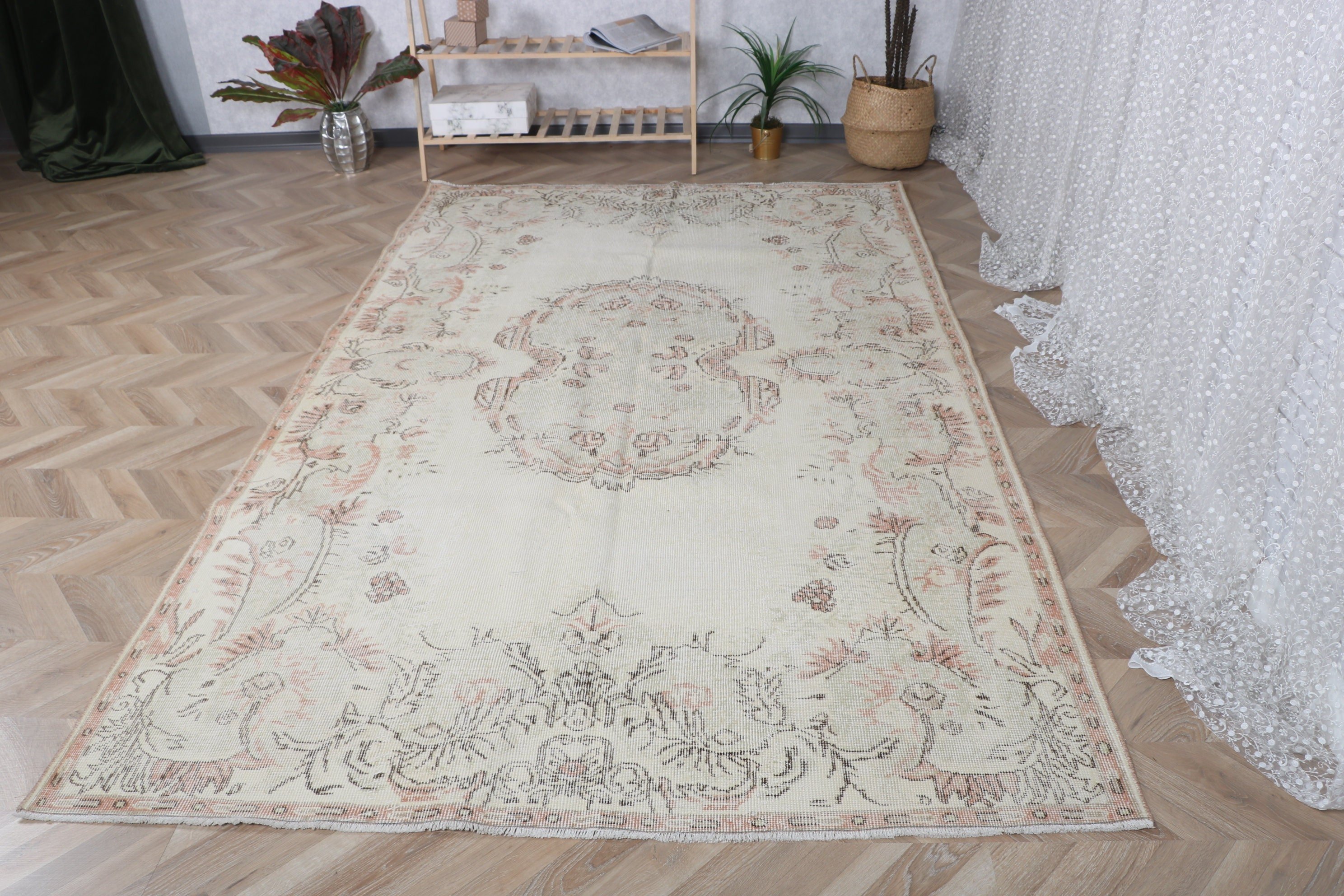 Organik Halılar, Lüks Halılar, Geometrik Halılar, Bej Antika Halı, Türk Halısı, Vintage Halılar, Salon Halısı, 5.6x9.2 ft Büyük Halılar, Yemek Odası Halısı