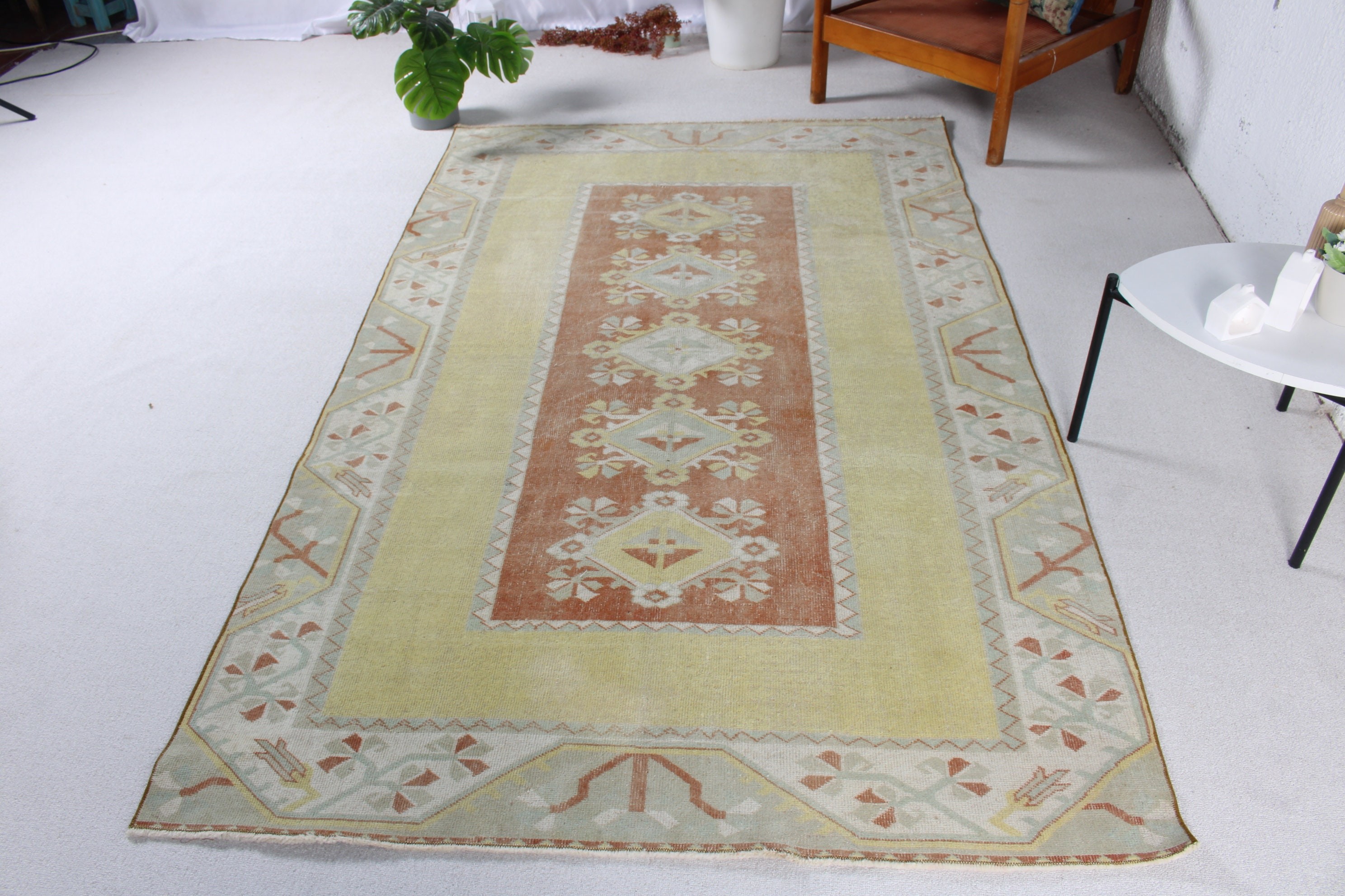 4.7x7.8 ft Alan Halıları, Vintage Halılar, Türk Halısı, Sarı Soğuk Halı, Antika Halılar, Mutfak Halısı, İç Mekan Halıları, Boho Alan Halısı, Lüks Halılar