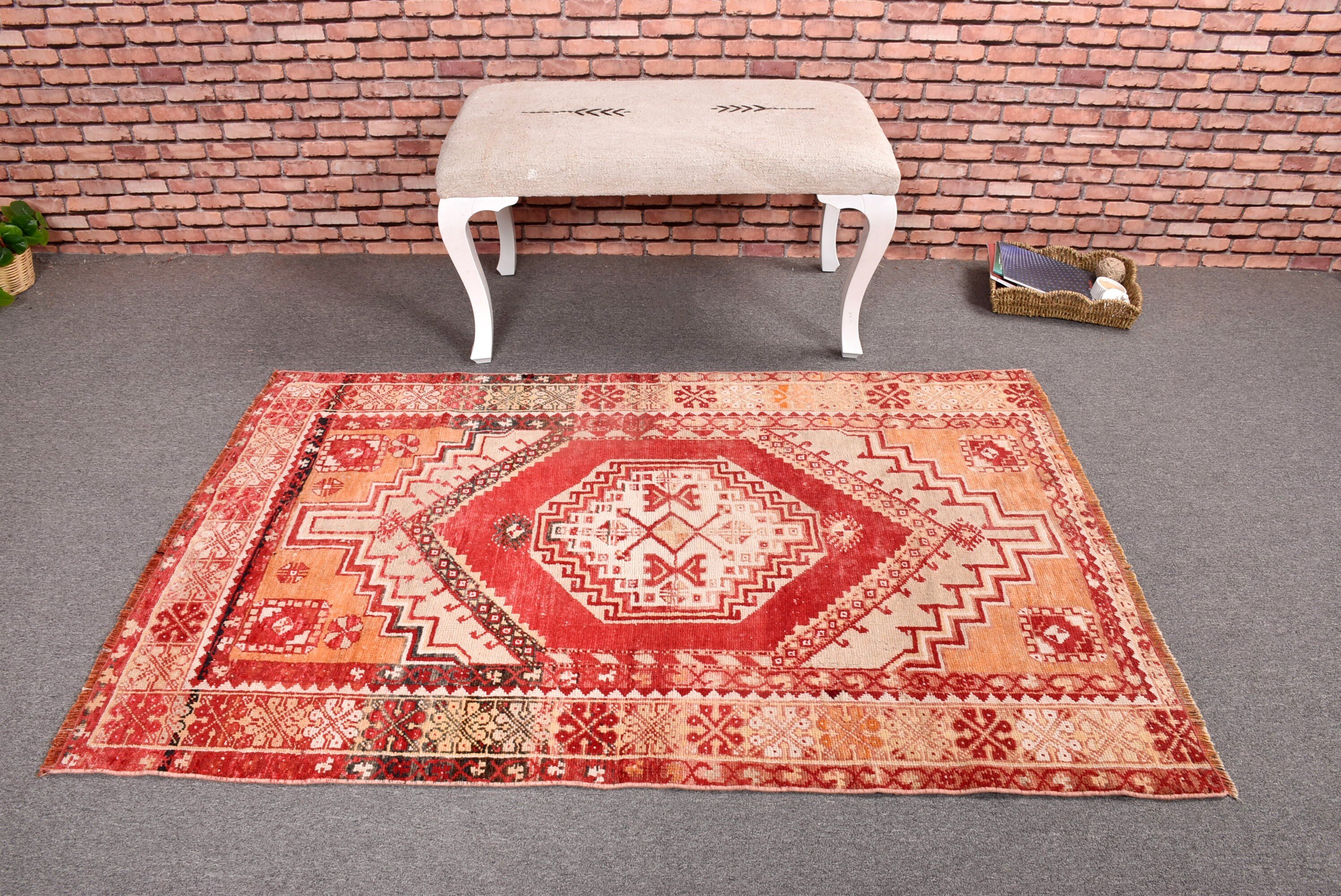 3.5x5.4 ft Accent Rug, Entry Rugs, Office Rugs, Decorative Rug, Turkish Rug, Red Kitchen Rugs, Cool Rug, Vintage Rugs, Floor Rugs