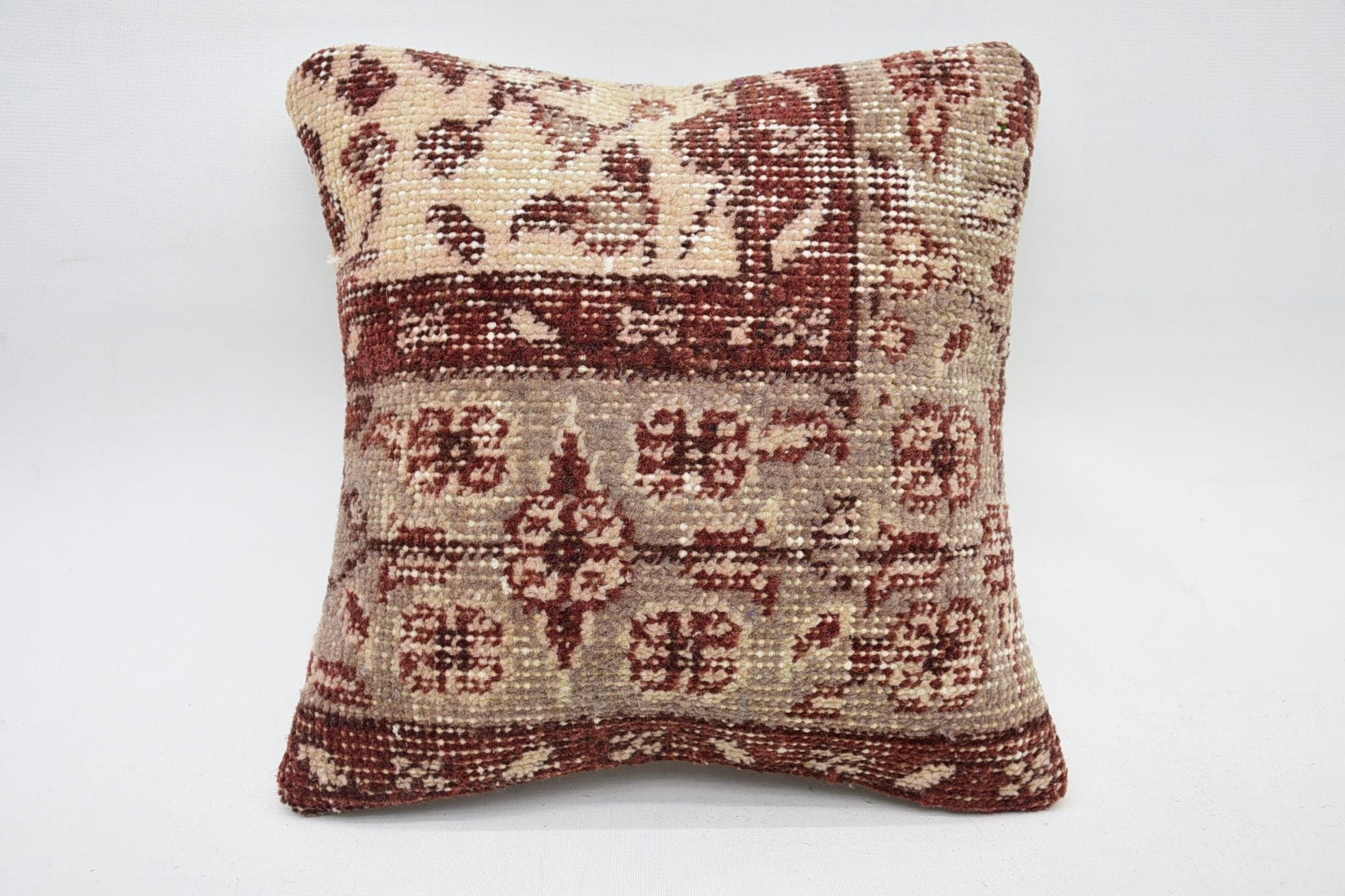 Turkish Kilim Pillow, Kilim Pillow, 12"x12" Beige Pillow, Customized Pillow Sham, Bright Cushion Case, Home Decor Pillow