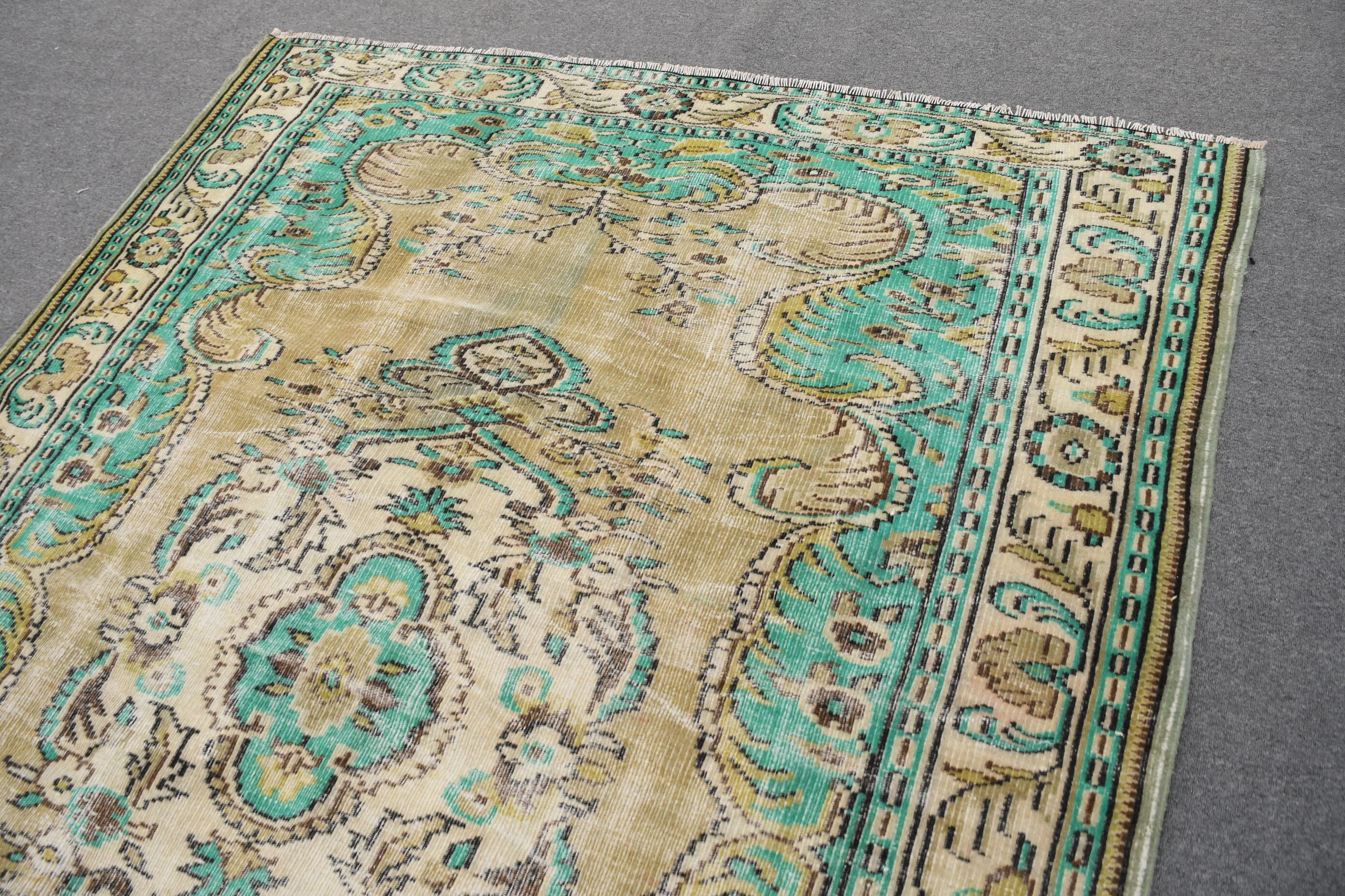 Dining Room Rug, Green Oriental Rug, Pale Rug, 6.4x8.5 ft Large Rug, Oushak Rugs, Living Room Rug, Antique Rug, Vintage Rug, Turkish Rug