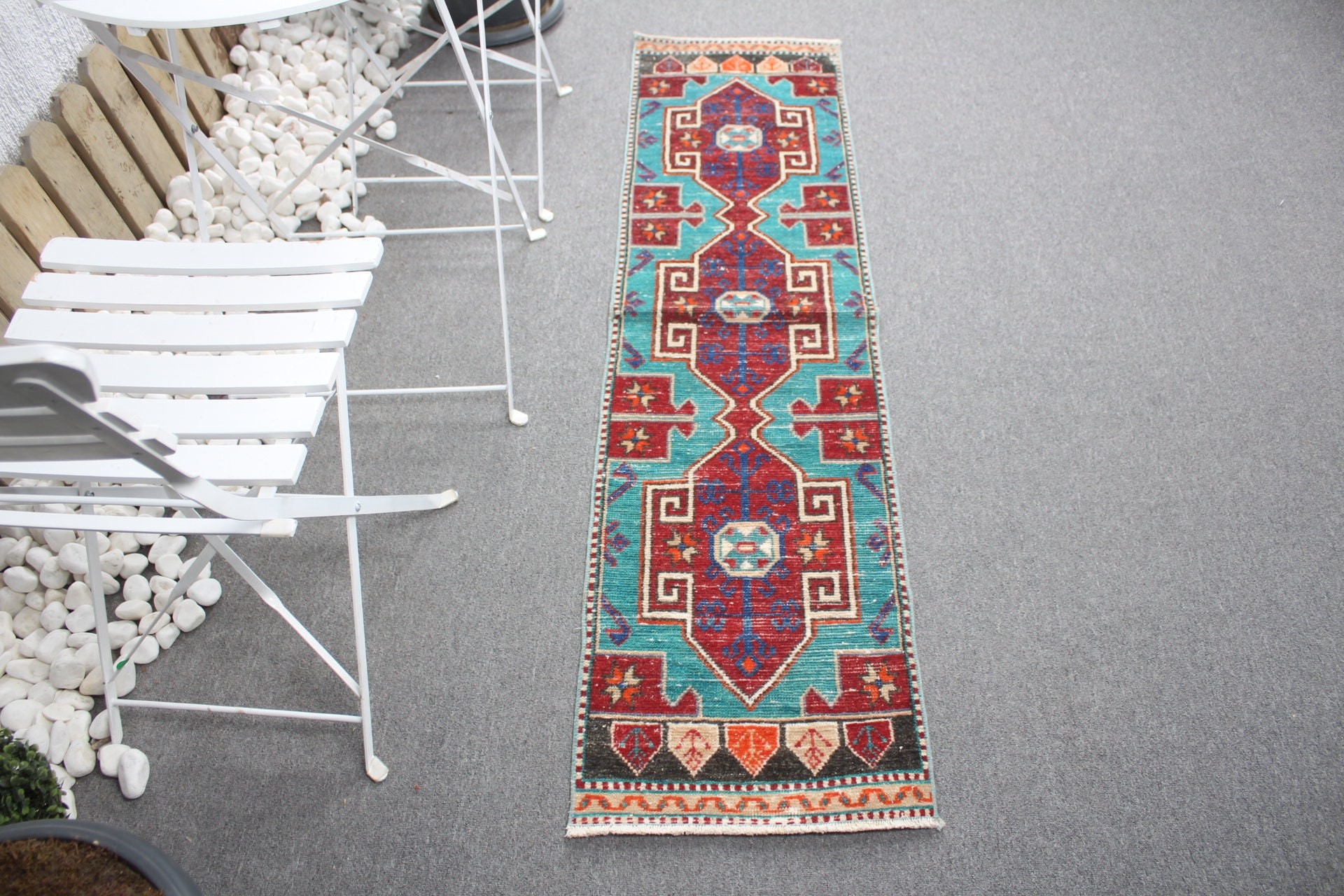 Mavi Mutfak Halısı, Aztek Halıları, Vintage Halı, Fas Halıları, Türk Halısı, Koridor Halısı, 1.4x5.6 ft Runner Halısı, Koridor Halıları