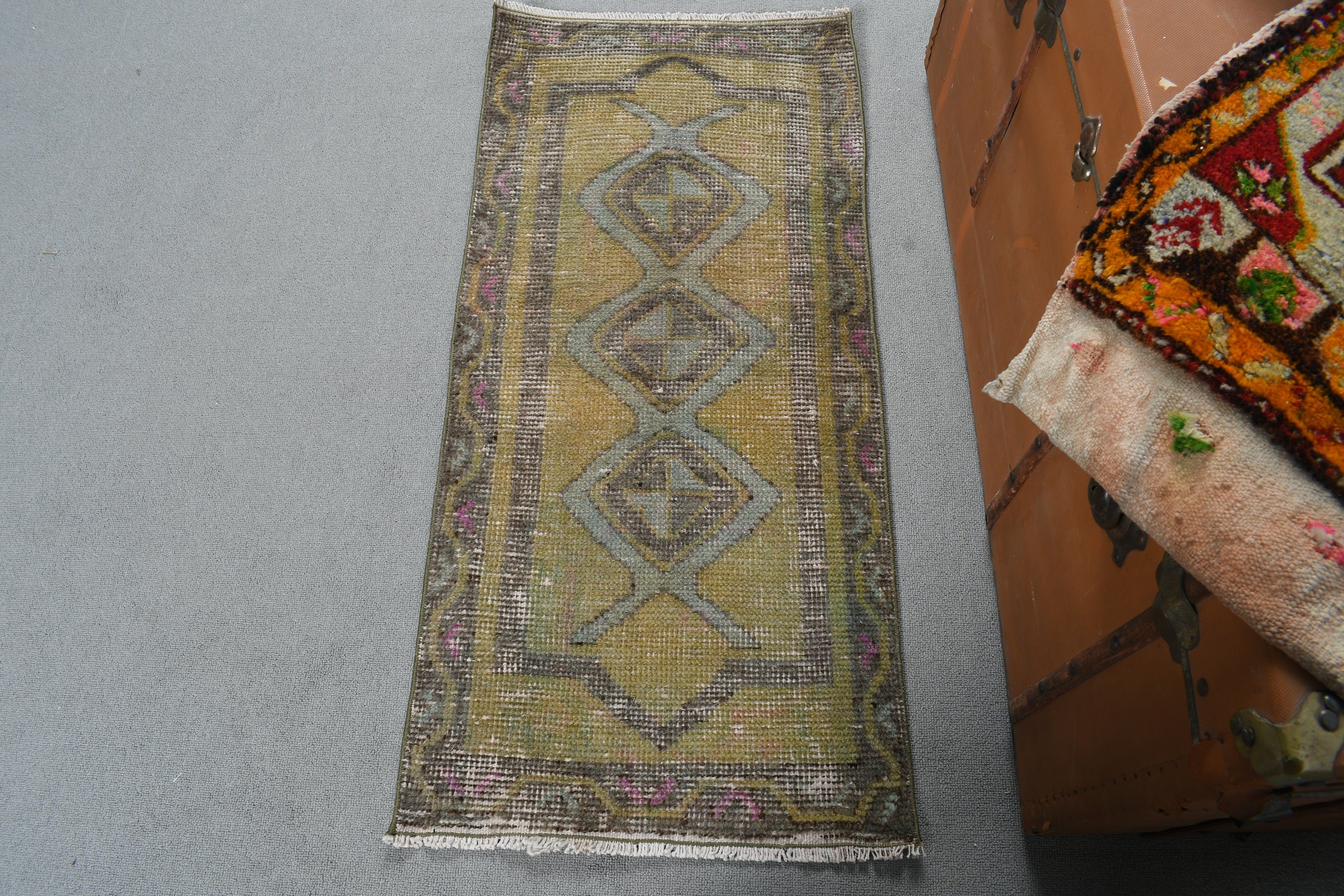 Yeşil Düz Dokuma Halılar, Boho Halılar, Aztek Halıları, 1.6x3.5 ft Küçük Halı, Giriş Halıları, Vintage Halı, El Dokuma Halı, Duvara Asılı Halılar, Türk Halıları