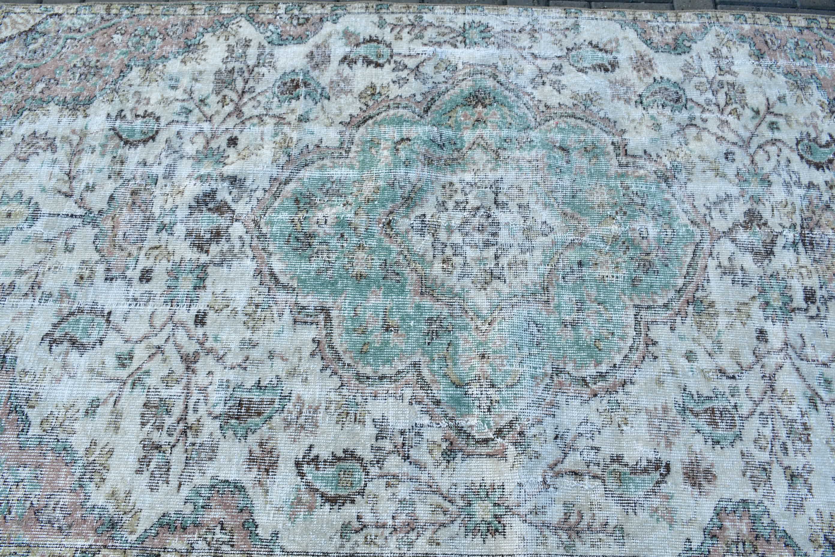 4.1x7.4 ft Area Rug, Vintage Rugs, Wool Rug, Indoor Rug, Living Room Rug, Vintage Decor Rug, Beige Wool Rugs, Turkish Rug, Oriental Rugs