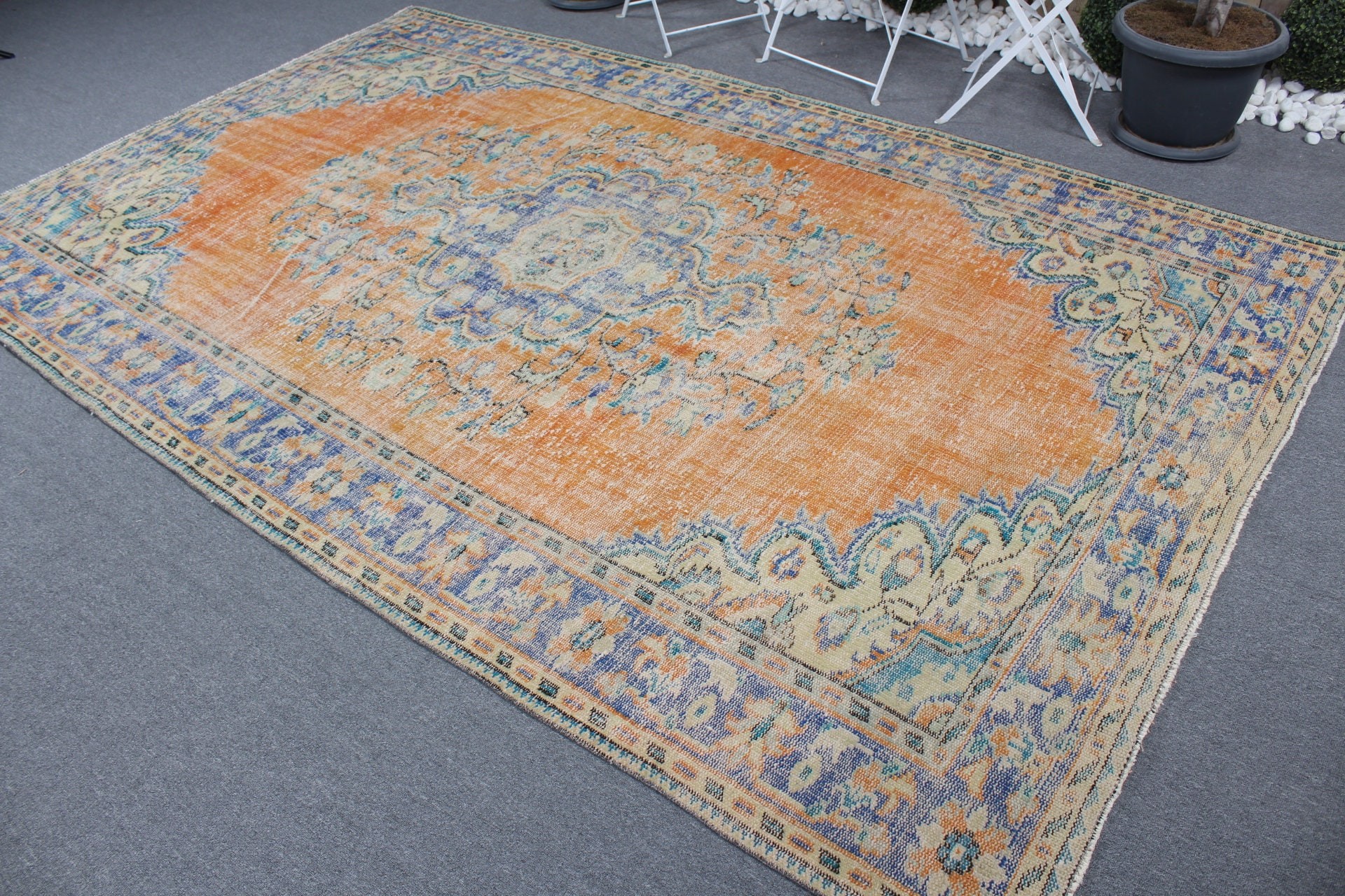 6.4x10.2 ft Large Rugs, Vintage Rug, Home Decor Rug, Dining Room Rugs, Kitchen Rugs, Orange Floor Rug, Turkish Rugs, Living Room Rugs