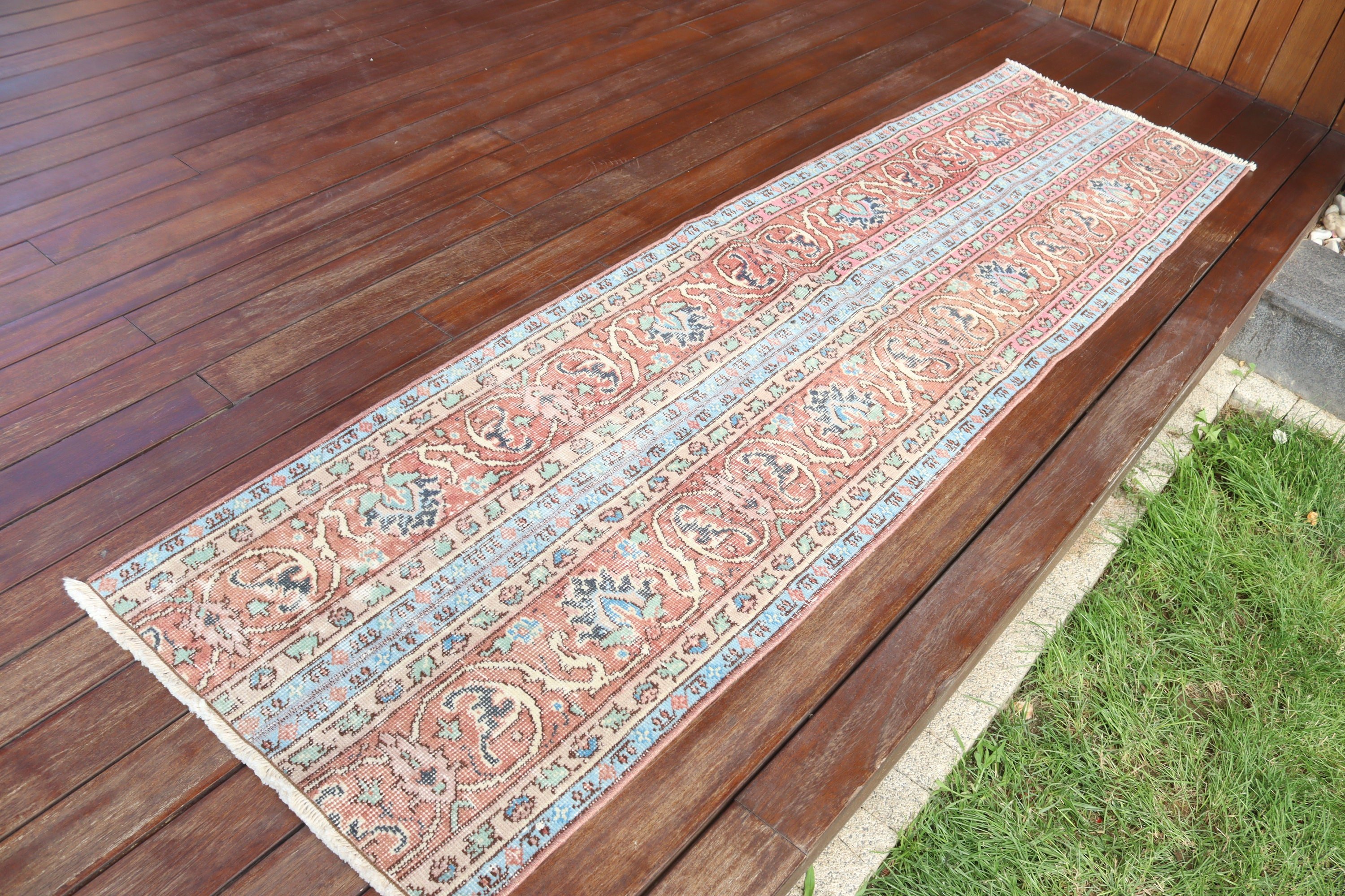 Long Runner Rug, Decorative Rug, Kitchen Rug, 2x7.4 ft Runner Rugs, Wool Rug, Brown Wool Rugs, Vintage Rug, Oushak Rugs, Turkish Rugs