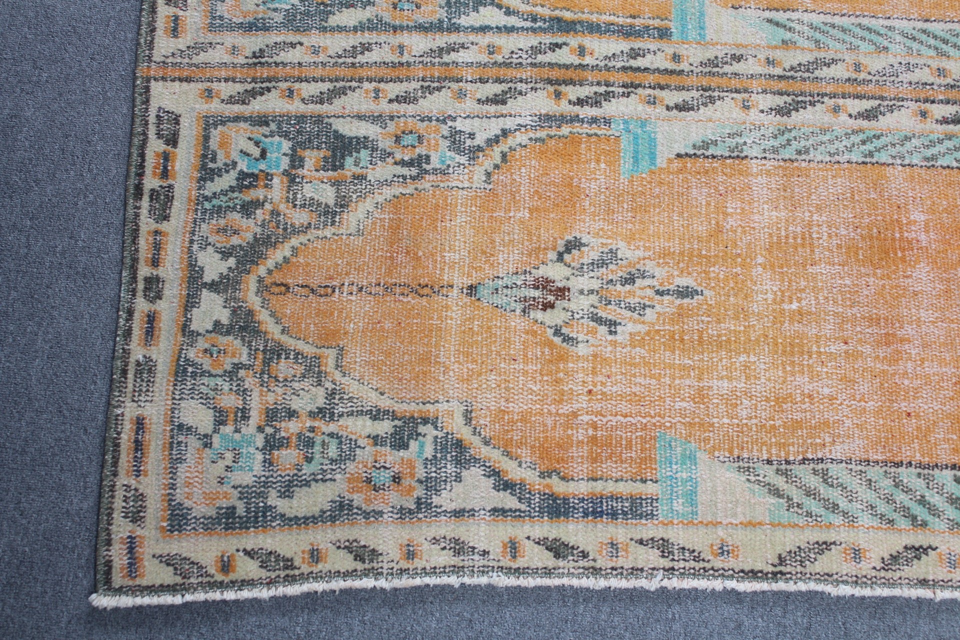 Yellow Wool Rugs, Floor Rugs, Vintage Rug, 4.2x9.2 ft Area Rug, Rugs for Area, Art Rugs, Turkish Rug, Indoor Rug, Bedroom Rug, Oriental Rug