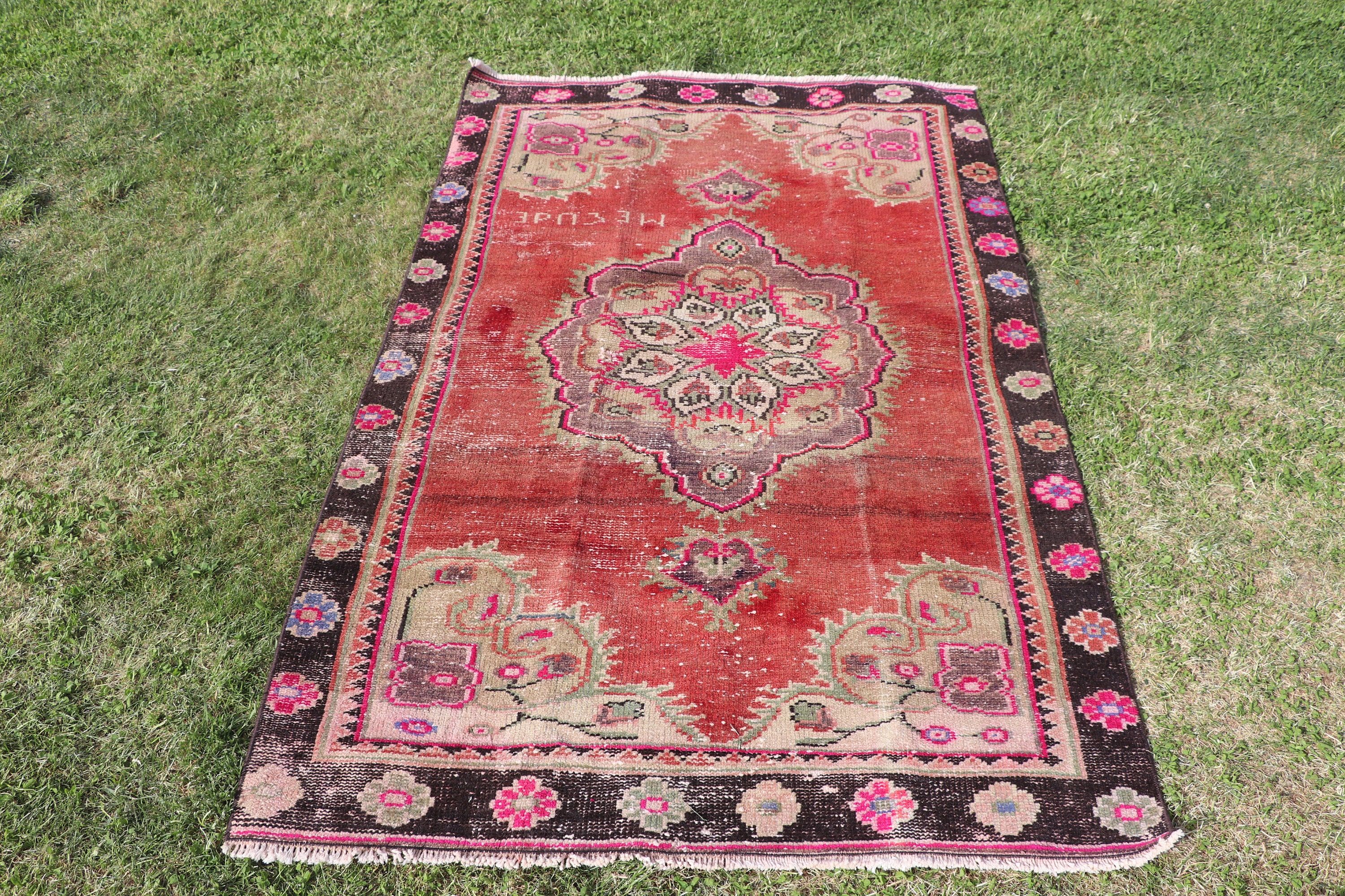 Kırmızı Oushak Halılar, Vintage Vurgulu Halılar, Oryantal Halı, Türk Halısı, Vintage Halı, 3,4x5,5 ft Aksanlı Halılar, Açıklama Halıları, Boho Vurgulu Halı