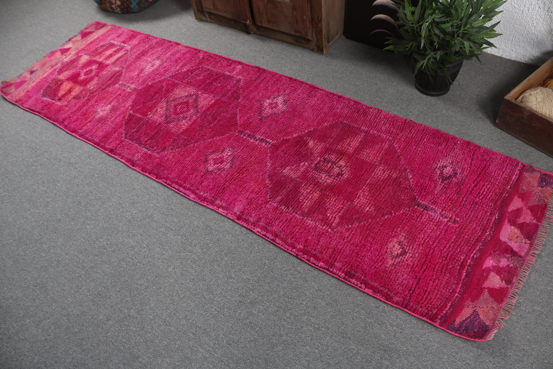 Mutfak Halıları, Türk Halıları, Vintage Halı, Anadolu Halısı, 2,5x8,6 ft Runner Halıları, Oushak Halısı, Vintage Runner Halıları, Pembe Lüks Halı, Yer Halısı