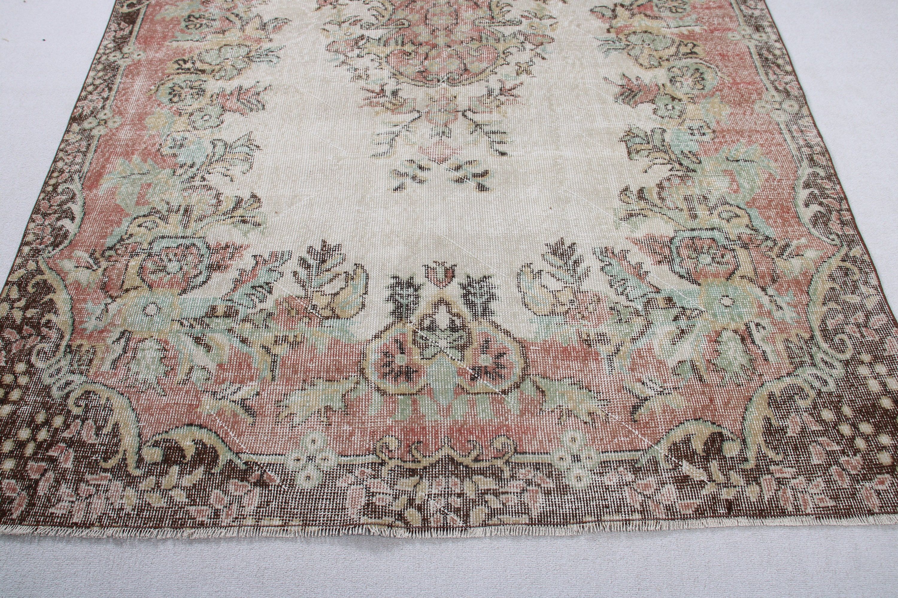 Vintage Halılar, 5.9x10.3 ft Büyük Halı, Bej Mutfak Halıları, Geometrik Halı, Büyük Boho Halı, Ev Dekor Halıları, Türk Halısı, Aztek Halıları, Salon Halısı