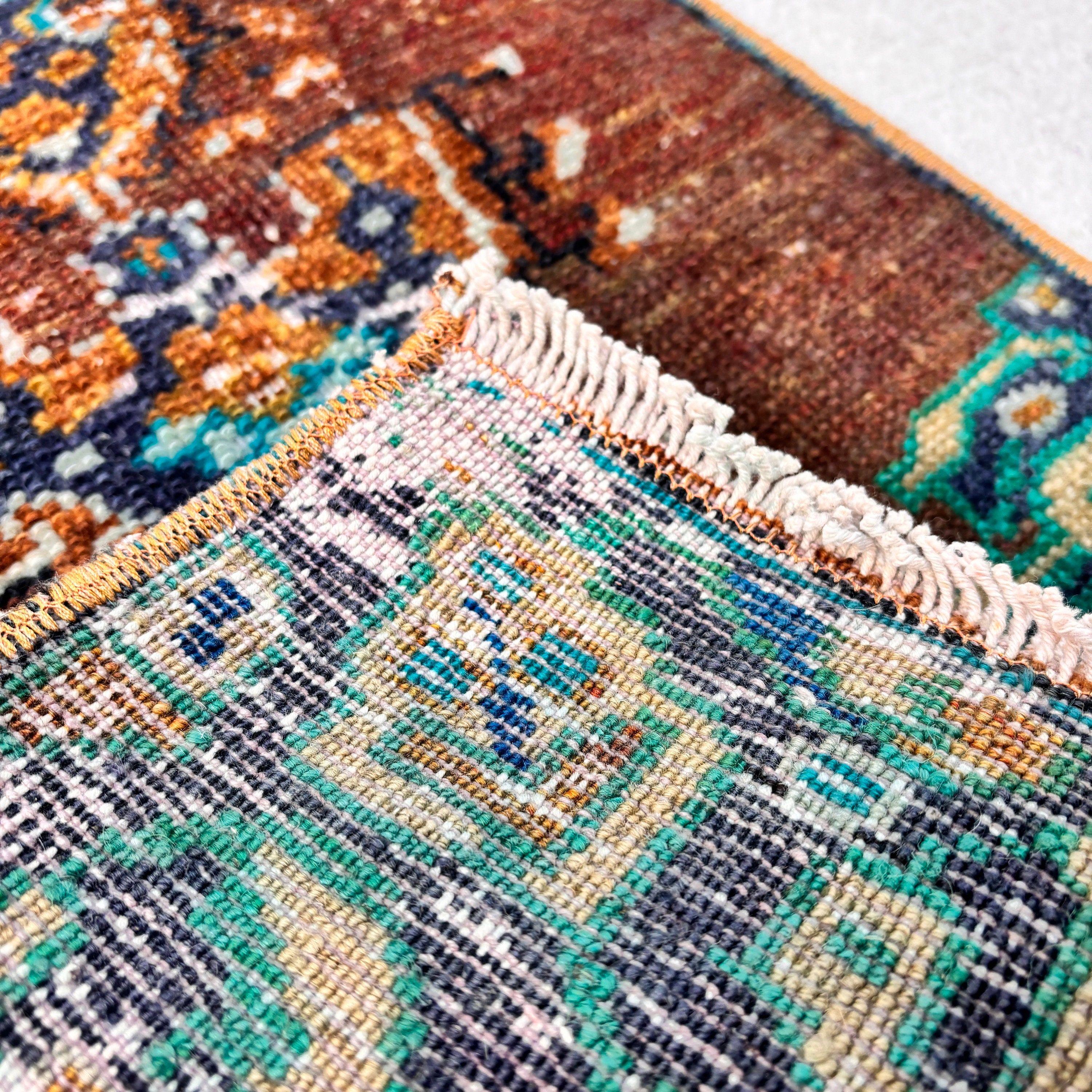 Yer Halısı, Antika Halı, Mavi 1.1x3.2 ft Küçük Halı, Küçük Boho Halı, Türk Halısı, Vintage Halı, Küçük Vintage Halı