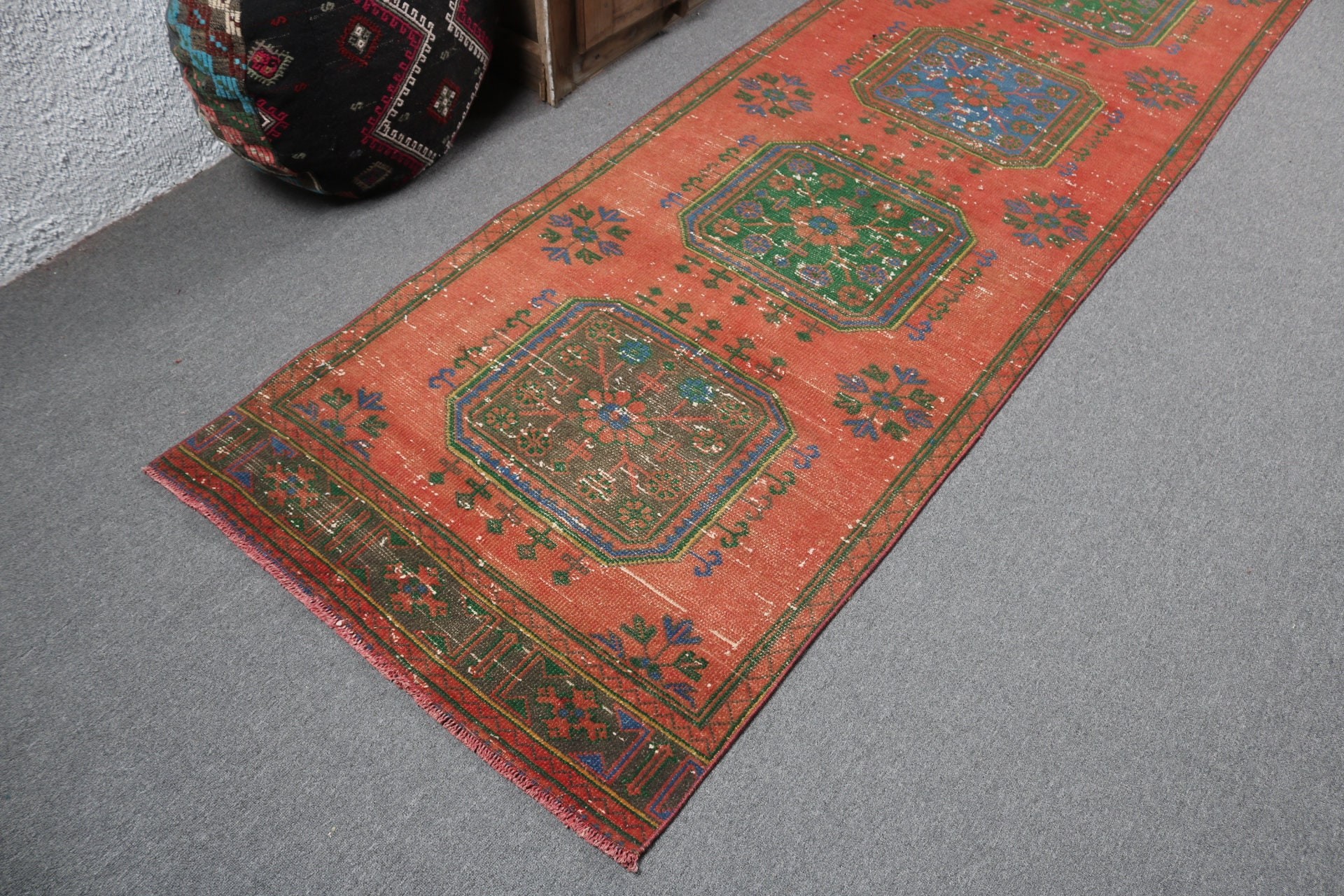 Antique Rug, Oushak Rugs, Vintage Rugs, Rugs for Stair, Turkish Rugs, Red Cool Rugs, 3.1x11.5 ft Runner Rugs, Kitchen Rugs, Stair Rugs