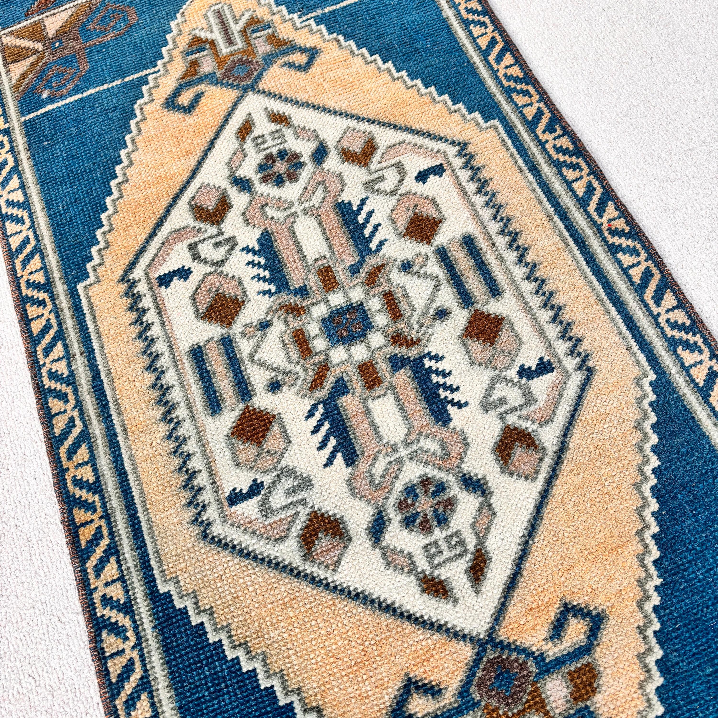 Lüks Halı, Mavi Yer Halıları, Boho Halılar, 1,5x3,2 ft Küçük Halılar, Vintage Halılar, Araba Paspas Halıları, Küçük Vintage Halı, Nötr Halılar, Türk Halıları