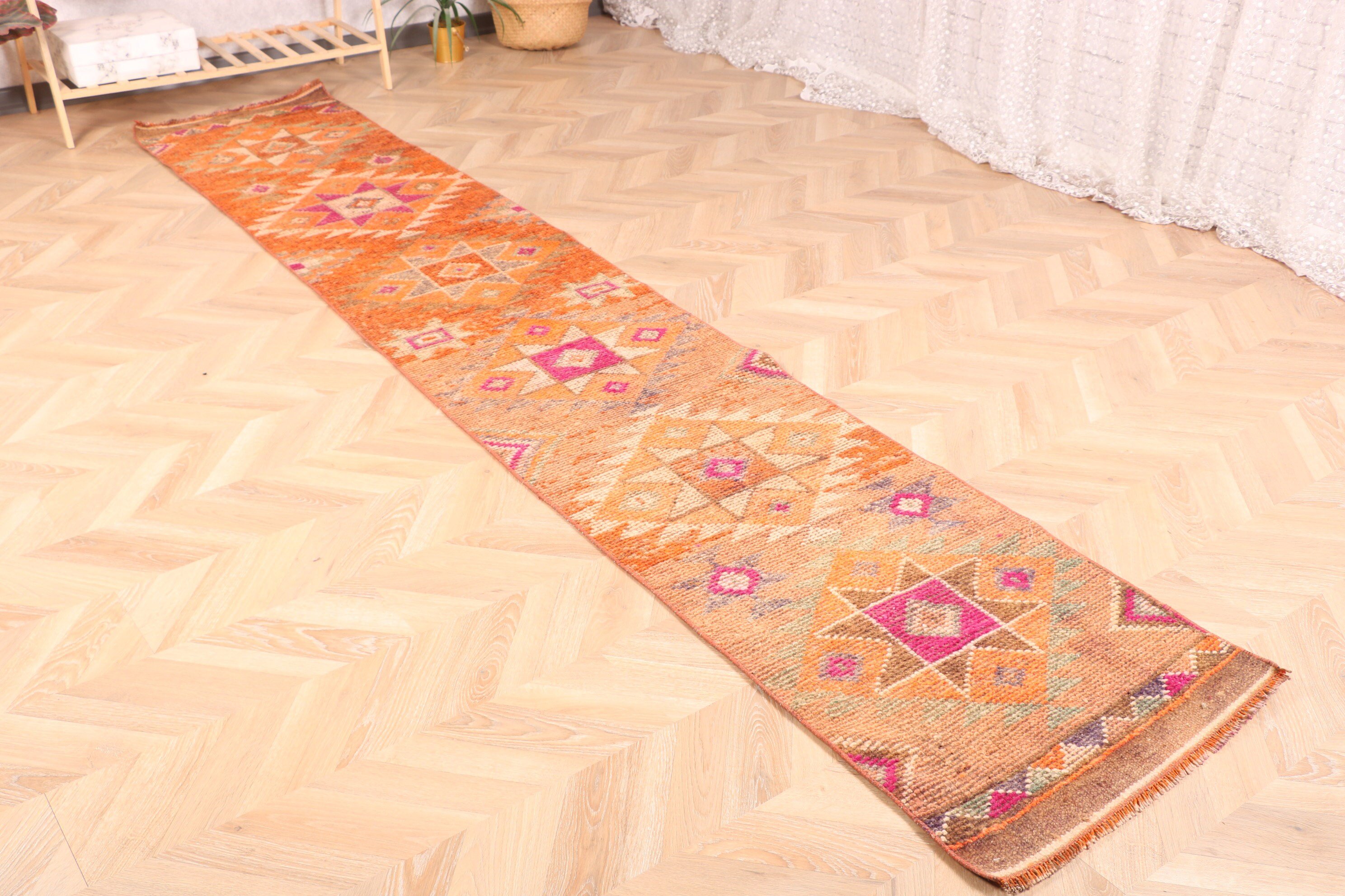 Oushak Halıları, 2x11.2 ft Runner Halısı, Türk Halıları, Egzotik Halı, Oryantal Halılar, Runner Halıları, Vintage Halılar, Mutfak Halıları, Turuncu Yün Halılar