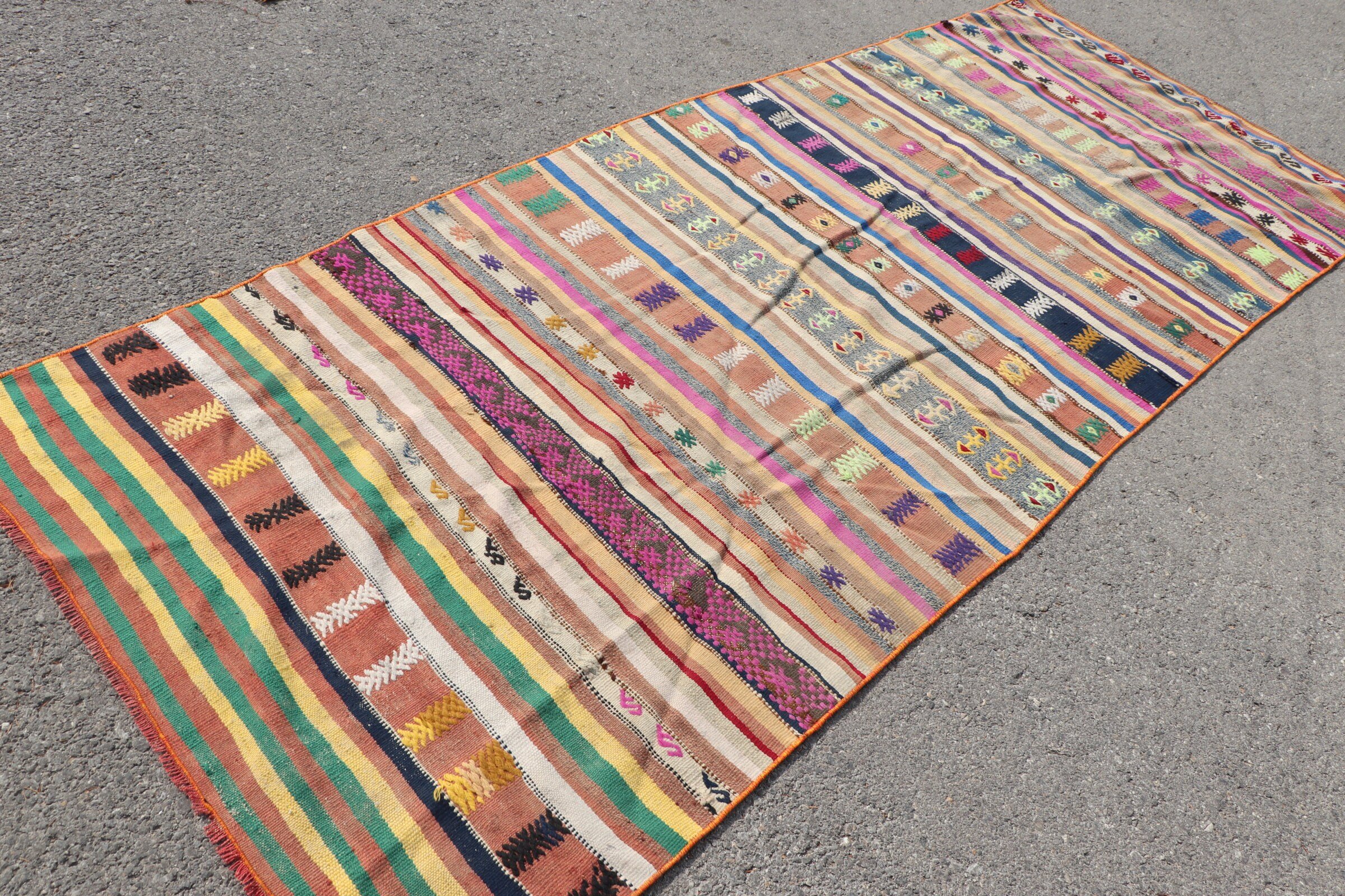 Kilim, Gökkuşağı Oryantal Halı, Yatak Odası Halısı, 3,9x9,4 ft Alan Halısı, Alan Halıları, Vintage Halı, Antika Halı, Yemek Odası Halıları, Türk Halıları