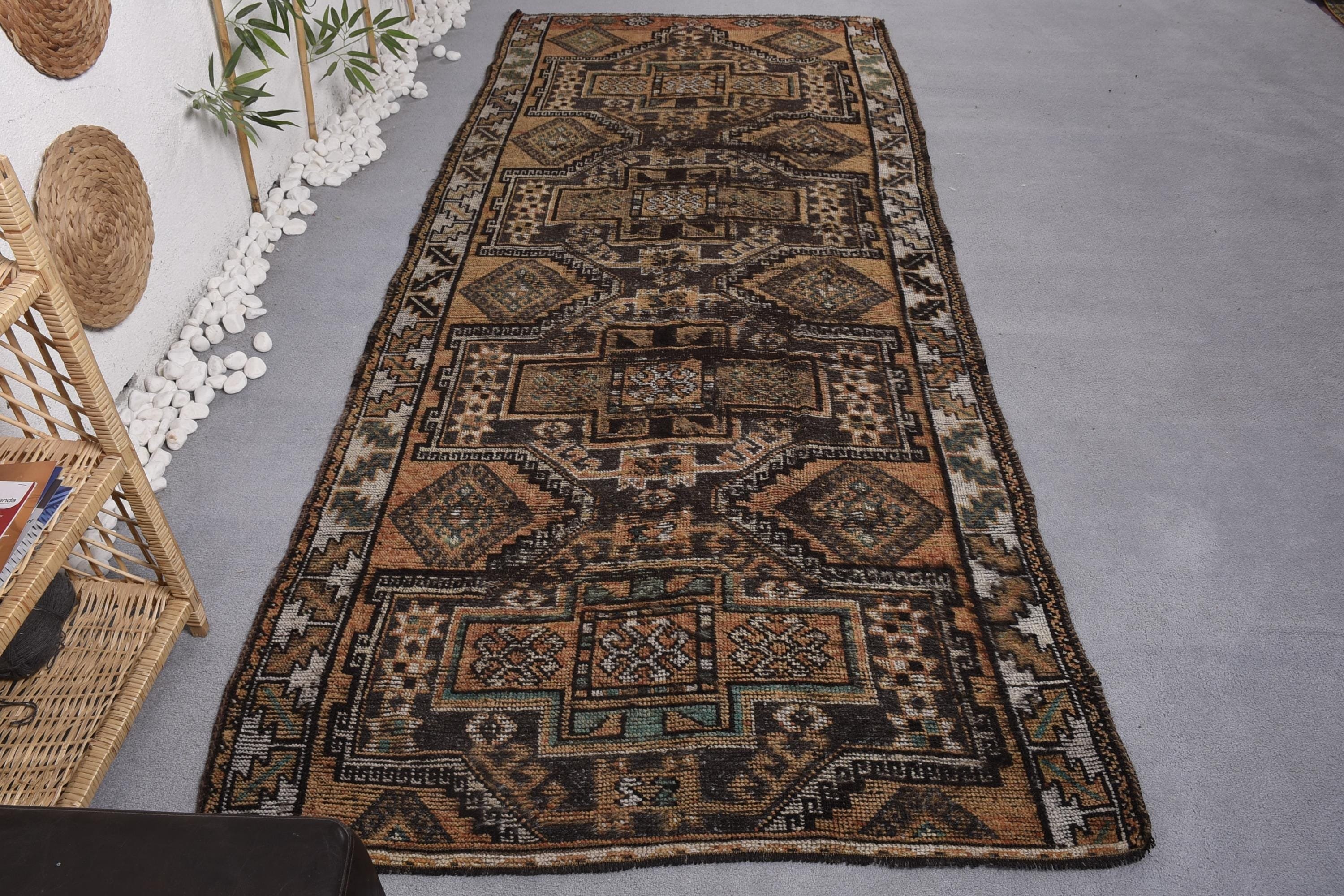 Yün Halılar, Büyük Vintage Halı, Vintage Halılar, Kahverengi Antika Halı, Türk Halıları, 4.2x10.2 ft Büyük Halı, Düz Dokuma Halılar, Oturma Odası Halısı