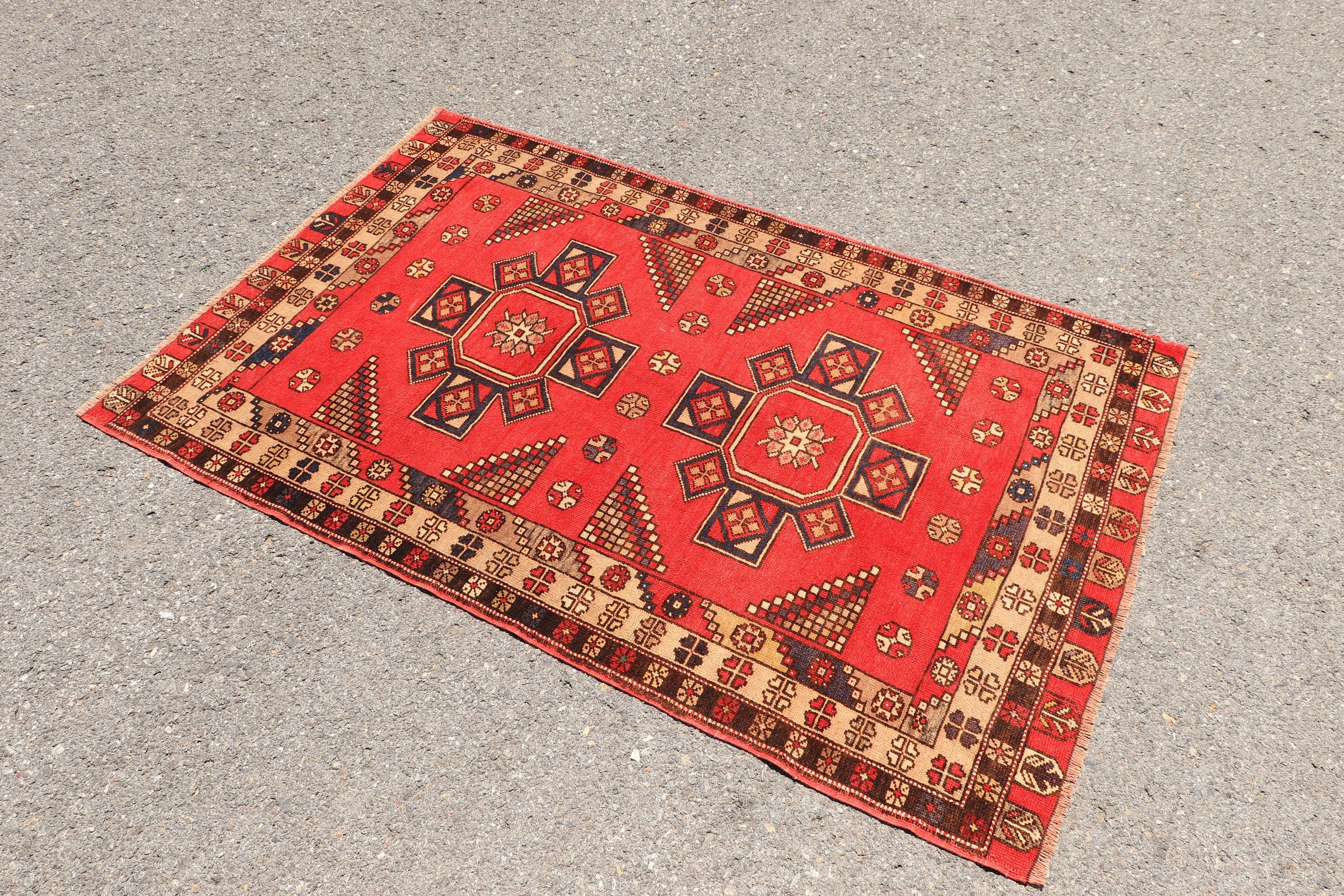 Antique Rug, Bedroom Rugs, 3.6x5.5 ft Accent Rug, Kitchen Rug, Designer Rug, Turkish Rugs, Red Moroccan Rug, Oriental Rugs, Vintage Rug