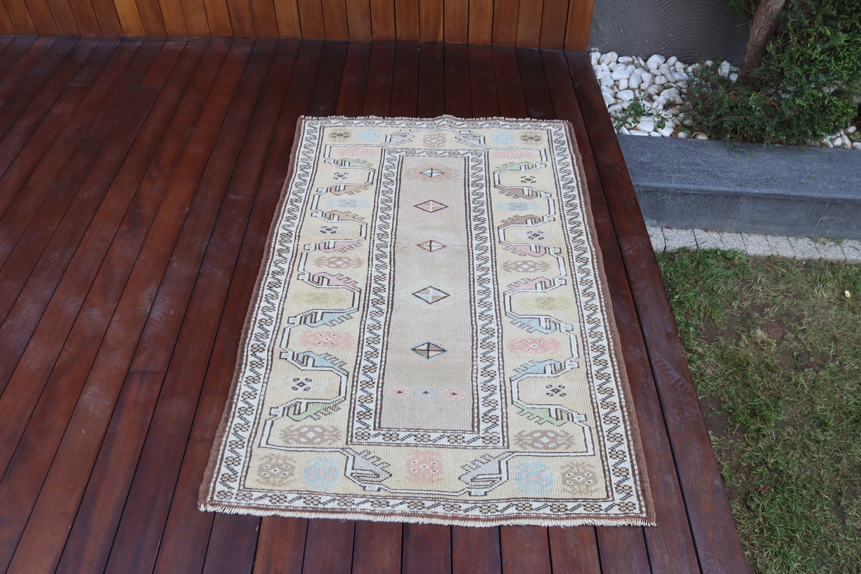 Turkish Rugs, Kitchen Rugs, Vintage Rugs, Aztec Rug, Oushak Rugs, Door Mat Rugs, Beige Antique Rugs, Bedroom Rug, 3x4.6 ft Small Rugs