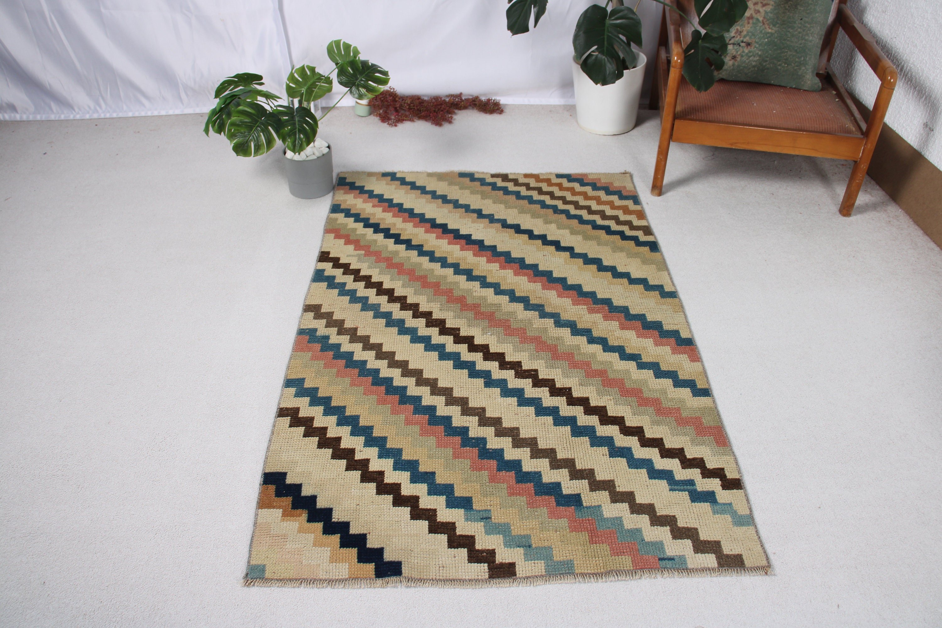 3.3x5.3 ft Accent Rugs, Entry Rug, Rainbow Bedroom Rugs, Vintage Rug, Flatweave Rug, Decorative Rugs, Turkish Rugs, Geometric Rugs