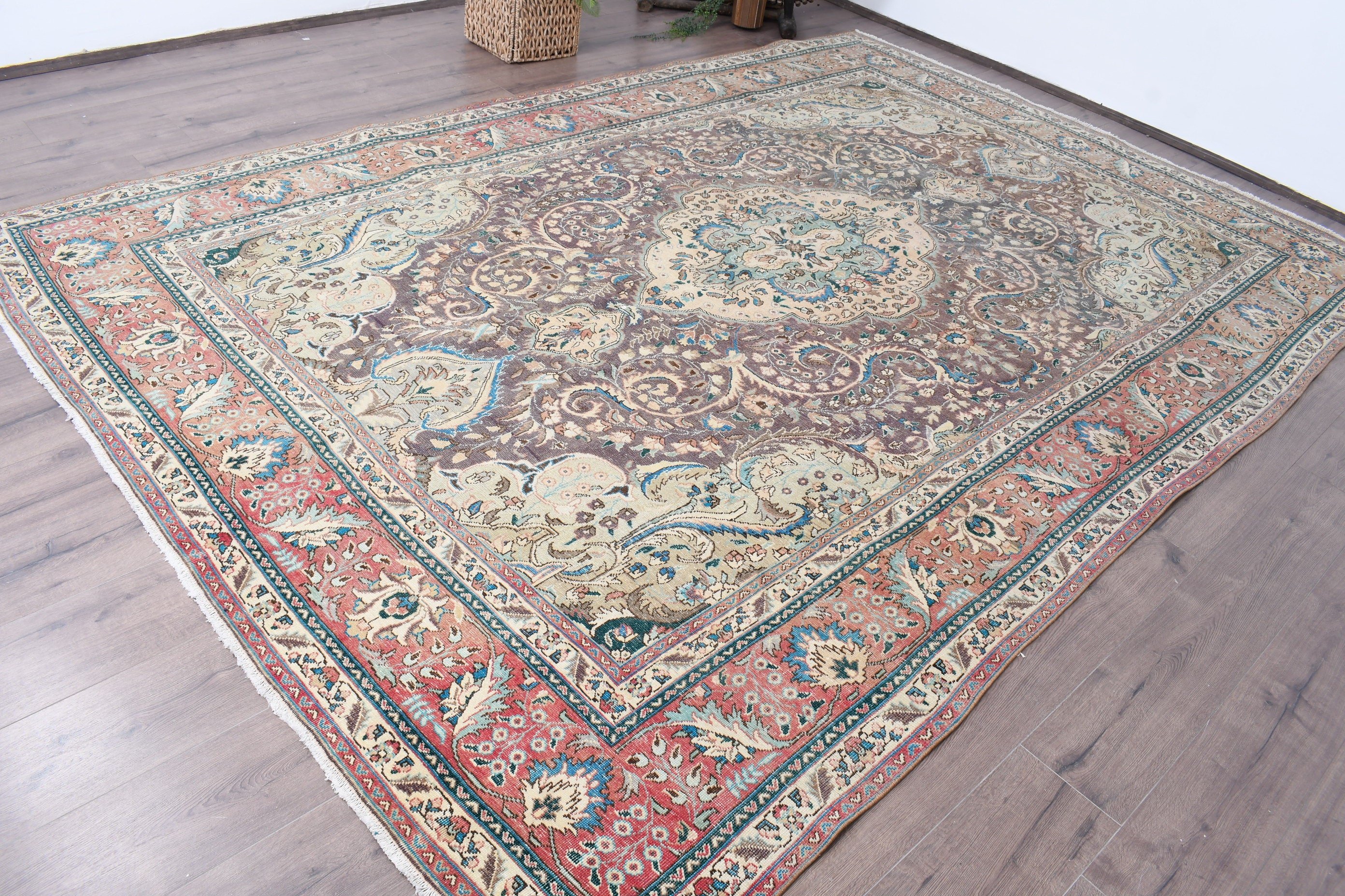 Dining Room Rug, Turkish Rug, Bedroom Rug, Green Floor Rug, 8x11.4 ft Oversize Rugs, Nomadic Rug, Oushak Rug, Living Room Rug, Vintage Rug