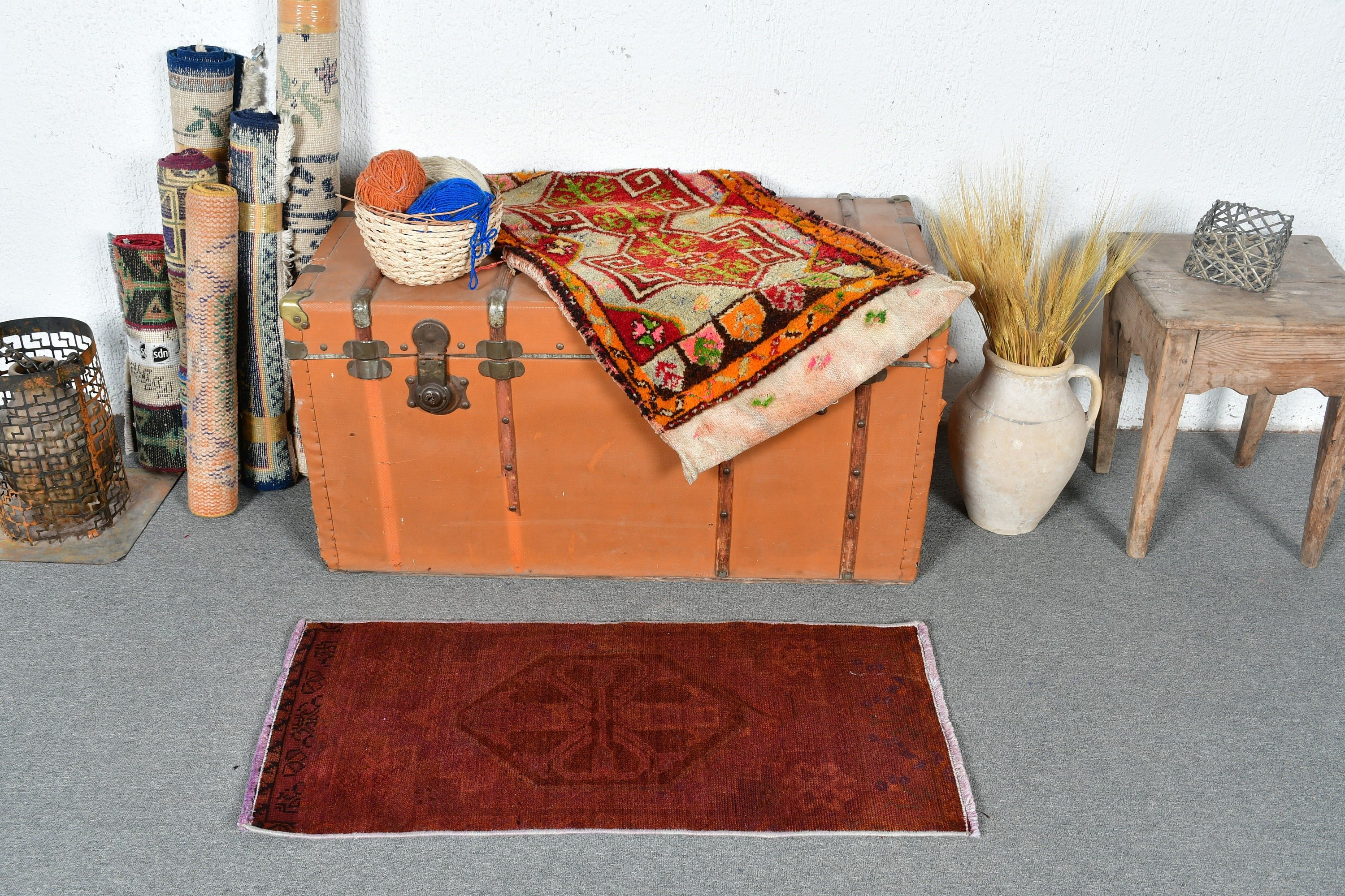 1.4x3.1 ft Small Rug, Antique Rugs, Rugs for Bedroom, Wall Hanging Rug, Brown Cool Rug, Entry Rug, Kitchen Rug, Turkish Rug, Vintage Rug