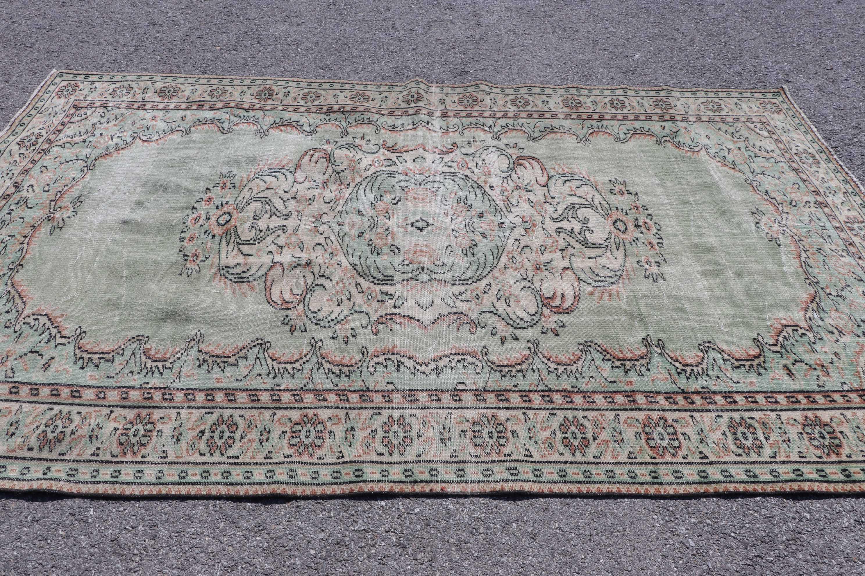 Dining Room Rug, 5.9x9.5 ft Large Rugs, Oushak Rug, Green Home Decor Rug, Art Rug, Moroccan Rug, Bedroom Rugs, Vintage Rugs, Turkish Rugs