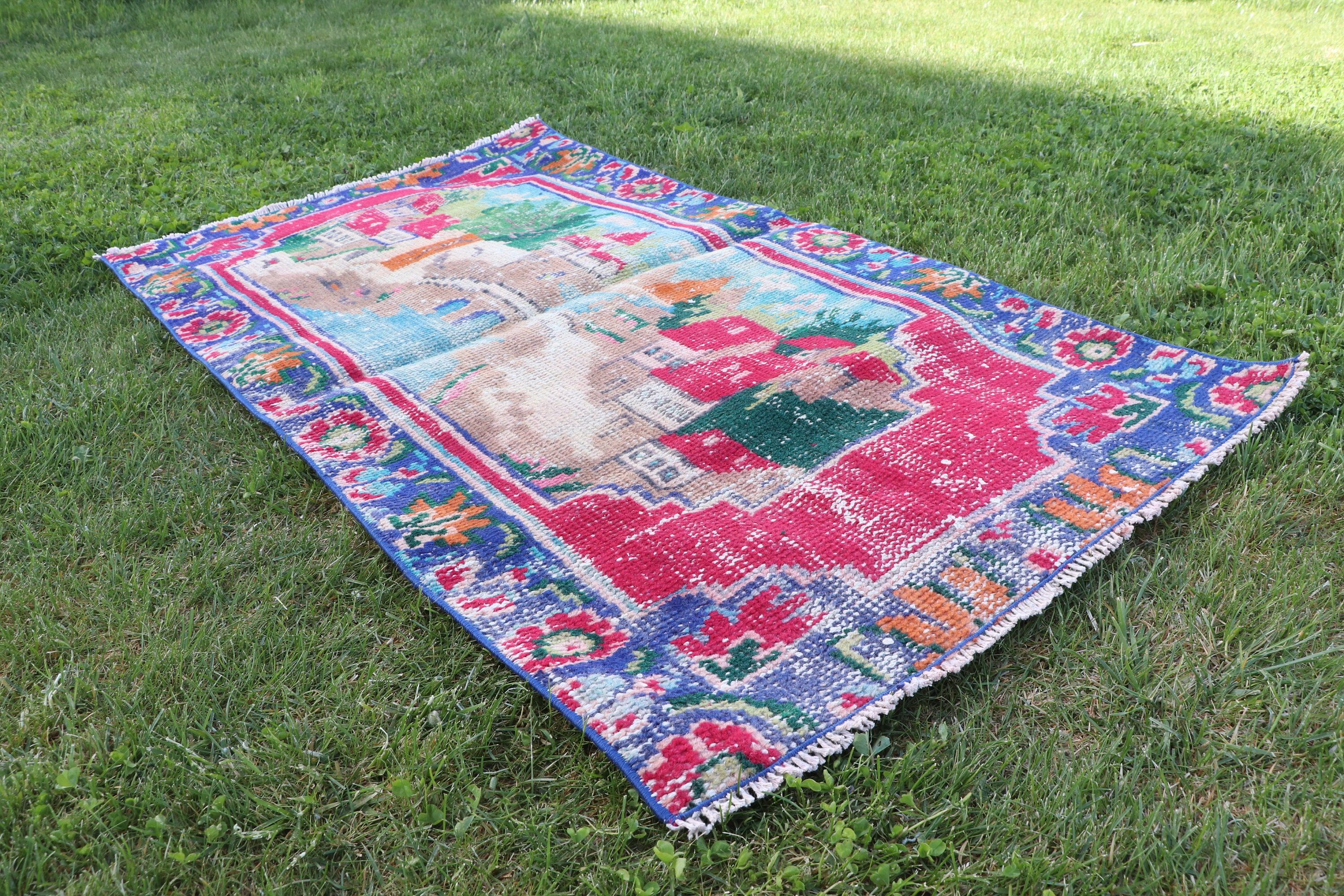 2.4x4.2 ft Small Rugs, Vintage Rug, Moroccan Rugs, Rugs for Bedroom, Turkish Rugs, Kitchen Rug, Small Boho Rug, Red Luxury Rug, Bath Rug