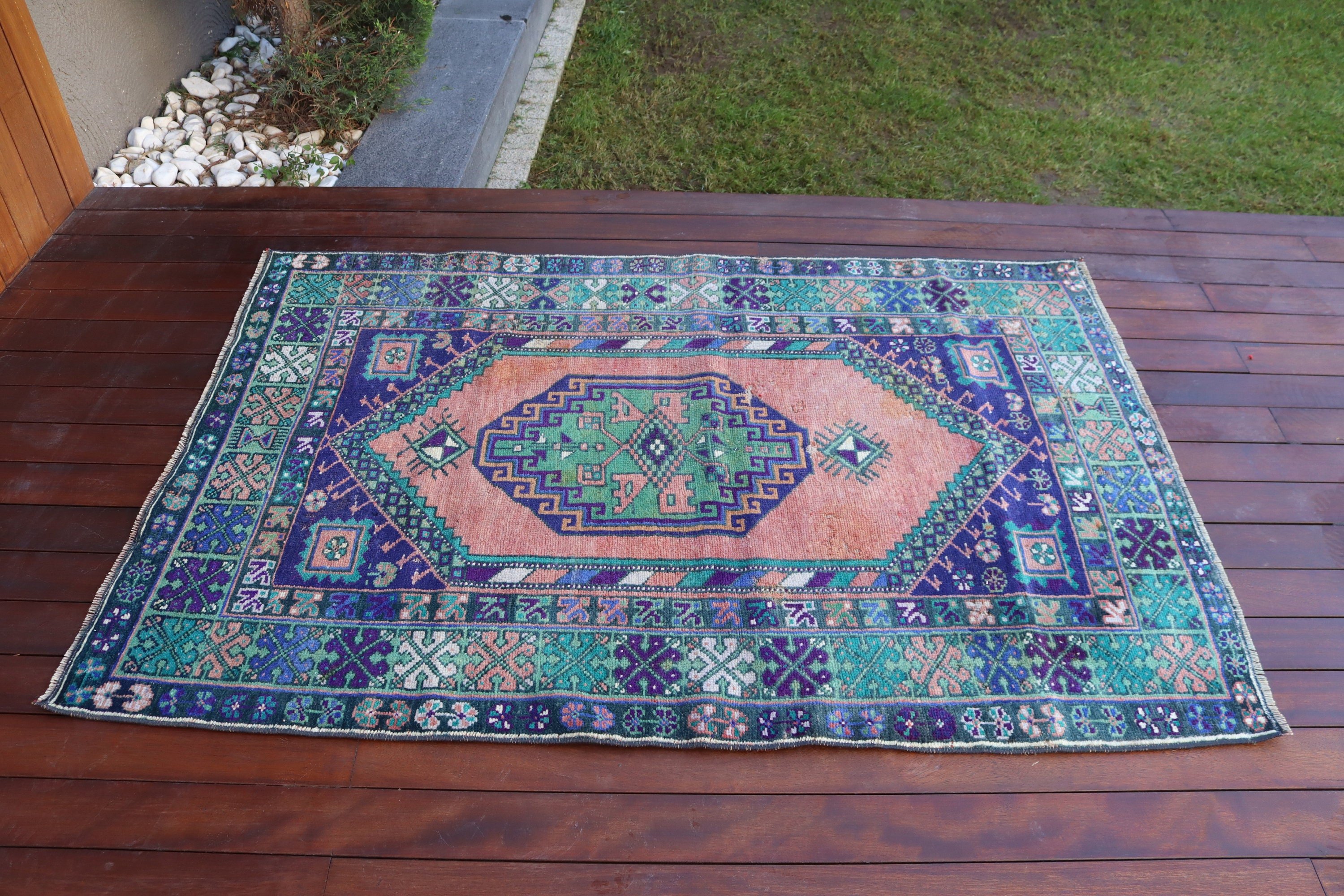 3,6x5,3 ft Aksan Halıları, Vintage Halı, Yatak Odası Halıları, Fas Halısı, Türk Halıları, Havalı Halılar, Turuncu Anadolu Halısı, Boho Vurgulu Halılar