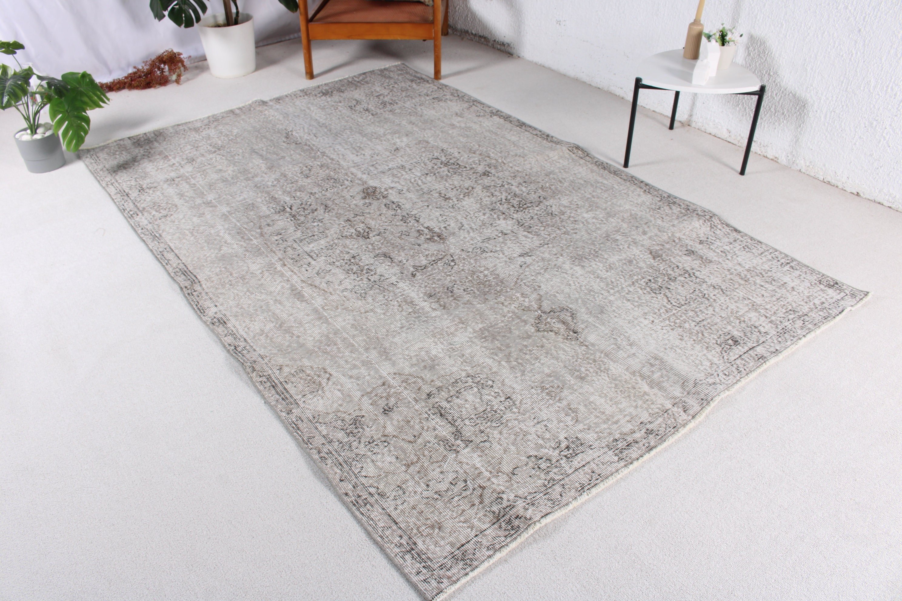 Türk Halıları, 5.3x8.1 ft Büyük Halılar, Gri Soğuk Halı, Büyük Oushak Halıları, Yer Halısı, Vintage Halı, Yatak Odası Halıları, Oturma Odası Halıları, Egzotik Halı