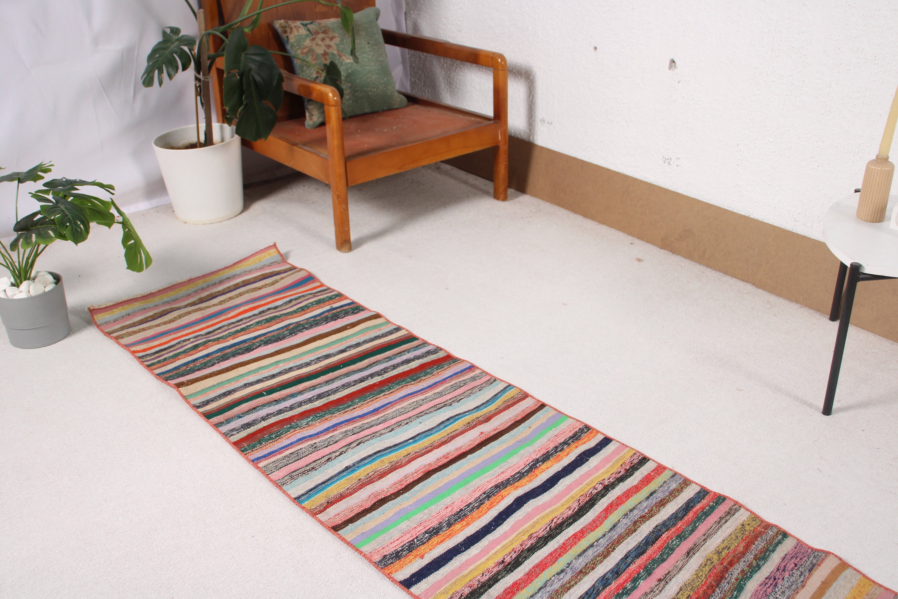 Turkish Rug, Kilim, Luxury Rugs, Statement Rugs, Rainbow Floor Rug, Long Runner Rugs, Kitchen Rug, Vintage Rug, 1.9x7.8 ft Runner Rugs