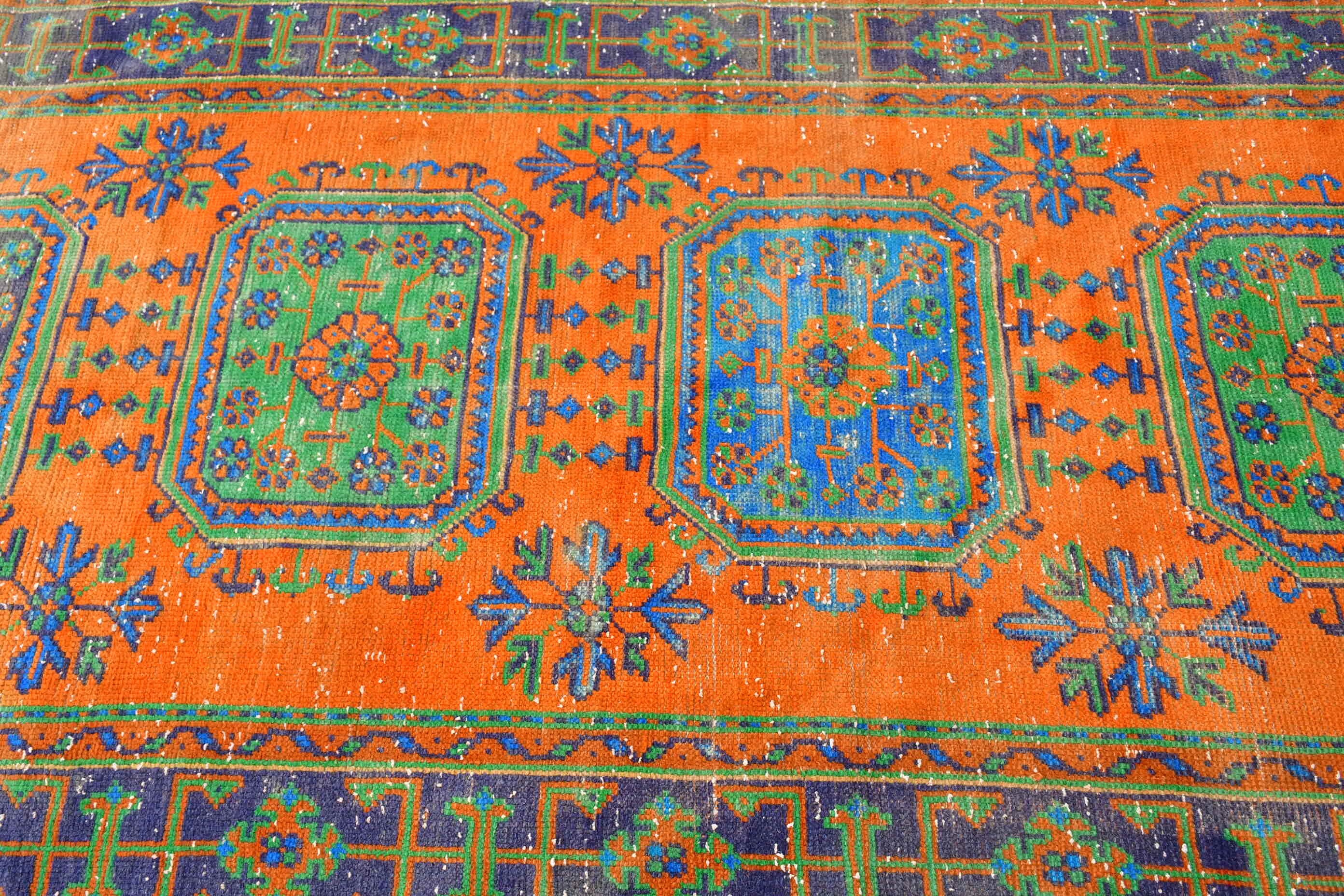 Turuncu Mutfak Halısı, Antika Halı, Vintage Halı, 4.6x11.5 ft Runner Halısı, Türk Halısı, Merdiven Halısı, Koridor Halıları, Parlak Halılar, Fas Halıları