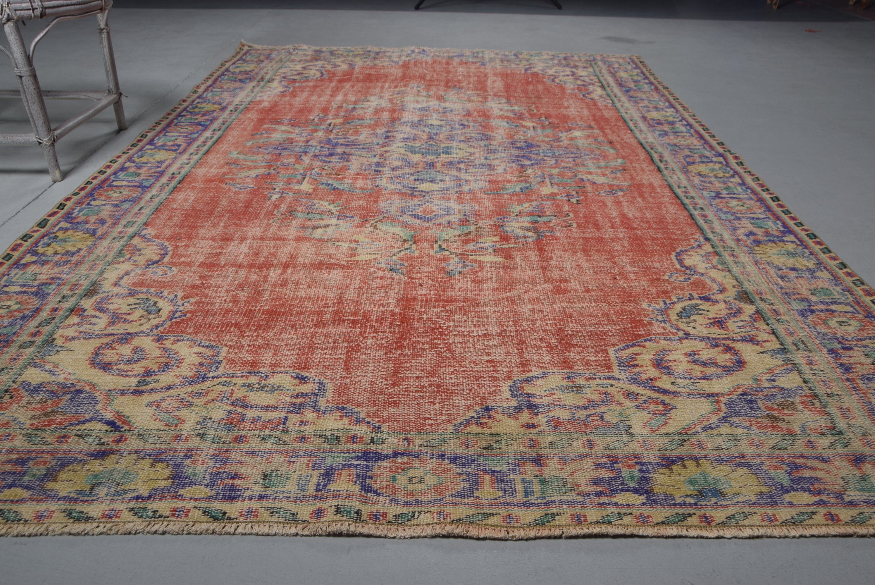 Vintage Halı, Fas Halısı, Türk Halısı, 5.9x9.7 ft Büyük Halılar, Oushak Halısı, Yatak Odası Halısı, Doğal Halı, Turuncu Oushak Halısı, Oturma Odası Halısı