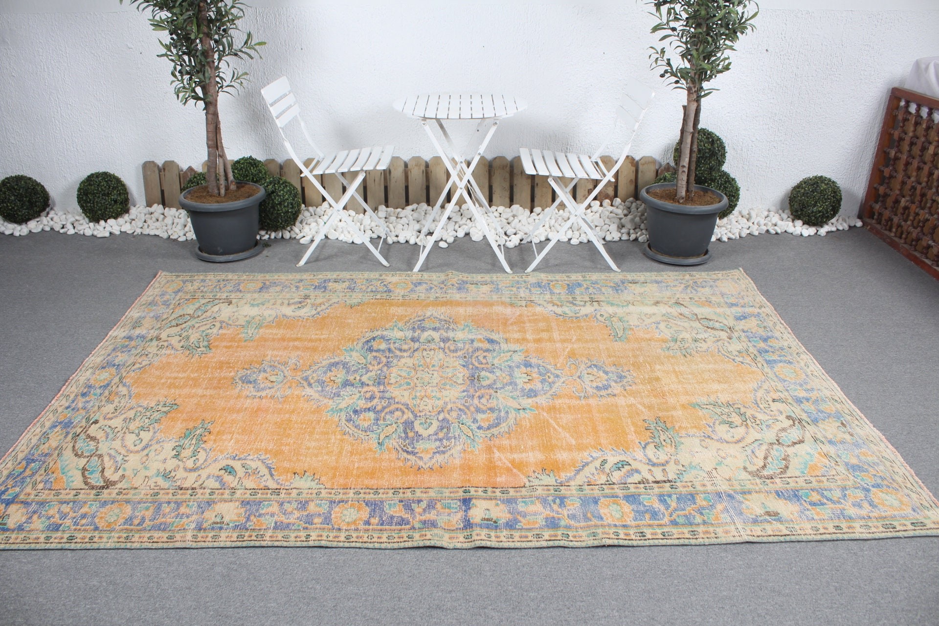 Aztec Rugs, Salon Rugs, Anatolian Rug, Orange Anatolian Rug, Living Room Rug, Turkish Rugs, Oushak Rugs, 5.9x8.8 ft Large Rug, Vintage Rug