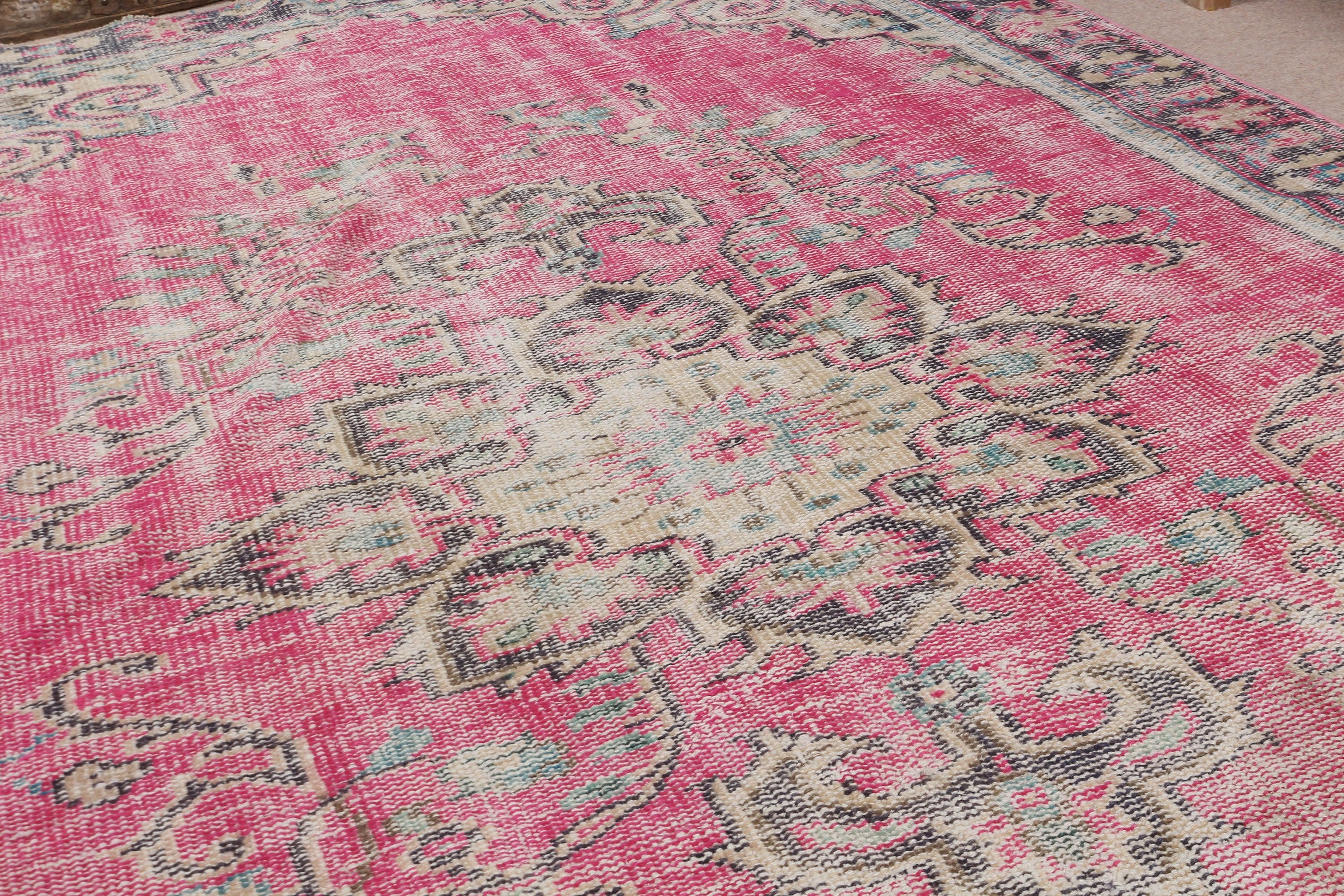 Vintage Rug, Turkish Rug, Nursery Rugs, Oushak Rugs, Anatolian Rug, Floor Rug, Rugs for Floor, Pink Anatolian Rug, 4.6x8.2 ft Area Rugs
