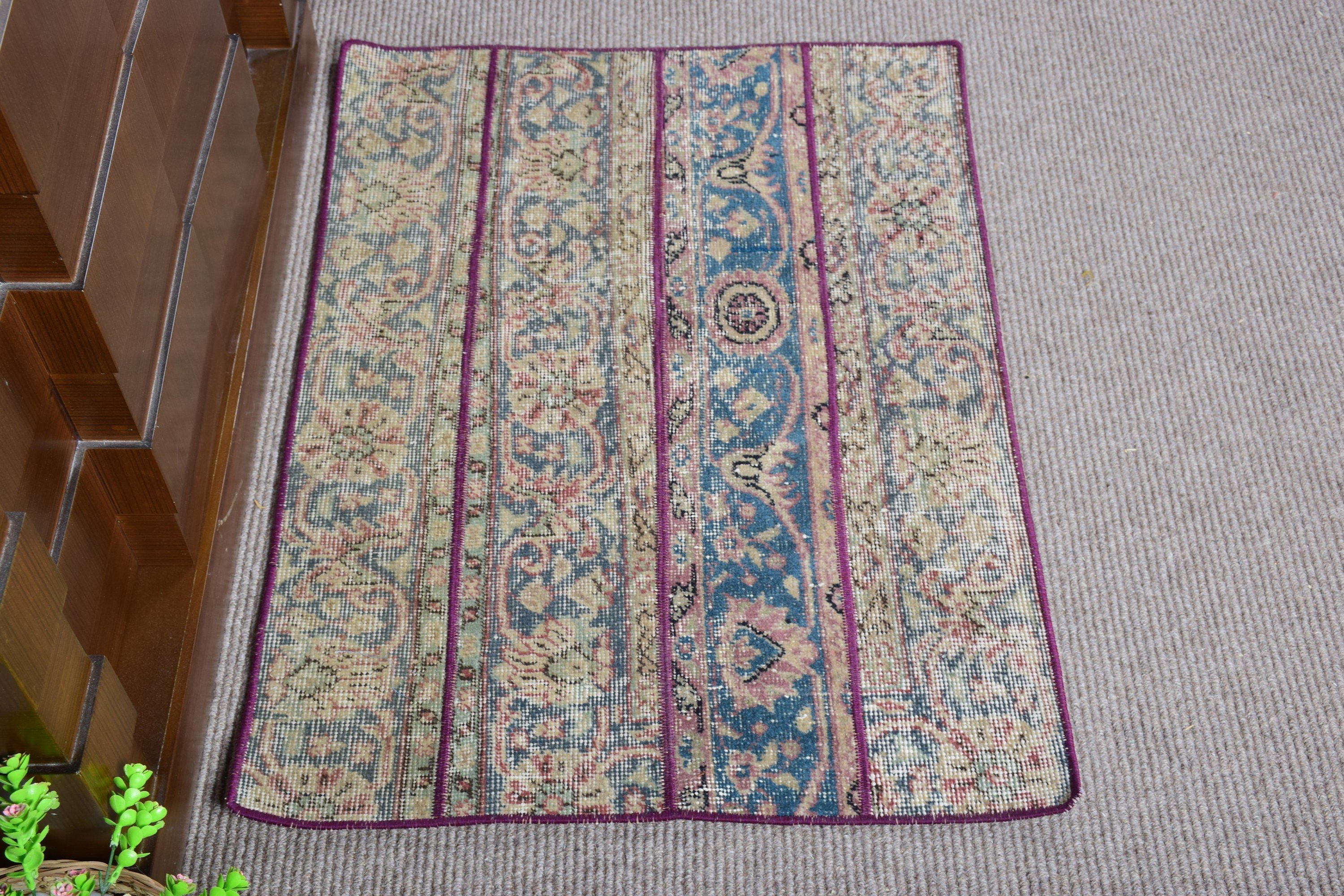 Bright Rug, 2.3x3.1 ft Small Rug, Anatolian Rug, Door Mat Rug, Kitchen Rug, Purple Oriental Rugs, Turkish Rugs, Vintage Rugs