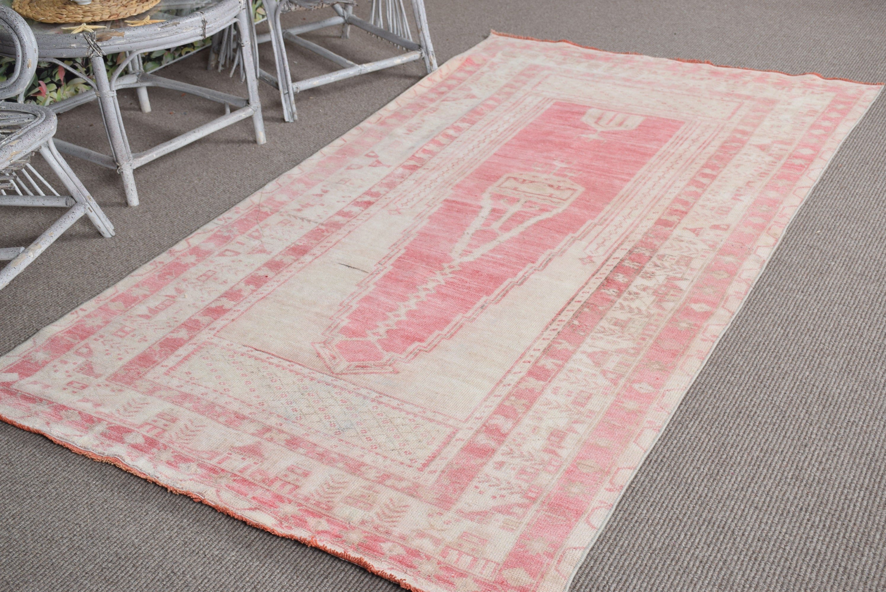 Rugs for Bedroom, 4.2x7.8 ft Area Rug, Turkish Rug, Bedroom Rugs, Floor Rug, Antique Rug, Vintage Rugs, Boho Rug, Pink Kitchen Rugs