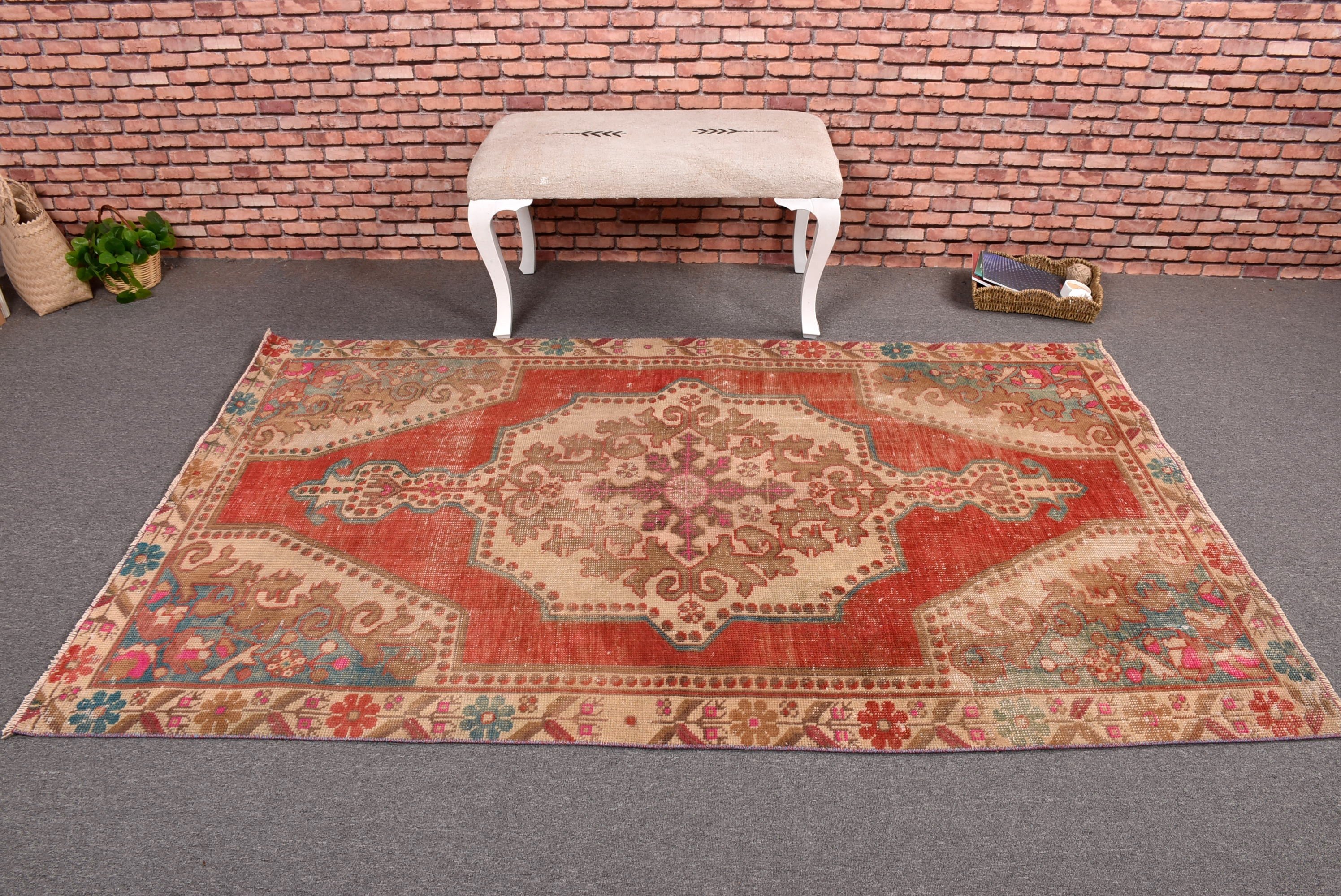 Yatak Odası Halıları, Türk Halısı, 4.4x7.2 ft Alan Halıları, Mutfak Halısı, Vintage Halı, İç Mekan Halıları, Mutfak Halıları, Kırmızı Boho Halıları