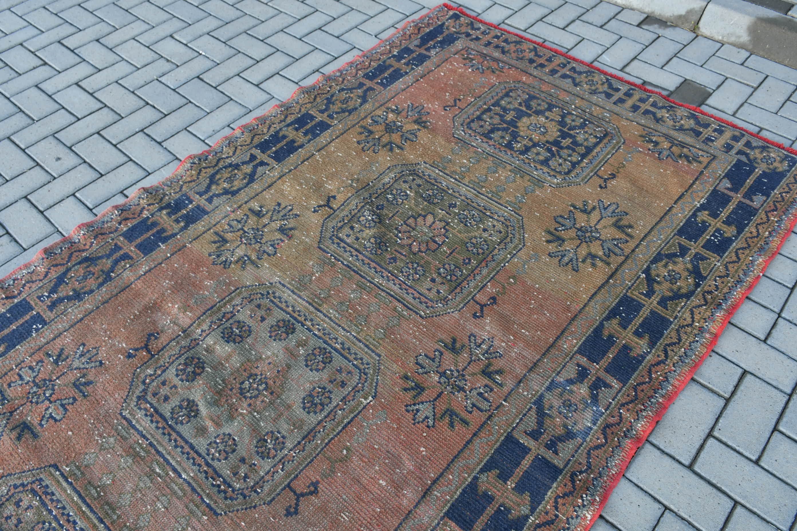 Blue Anatolian Rug, Turkish Rugs, Oushak Rug, Bedroom Rugs, Vintage Rug, 4.9x11.4 ft Large Rug, Old Rug, Dining Room Rug